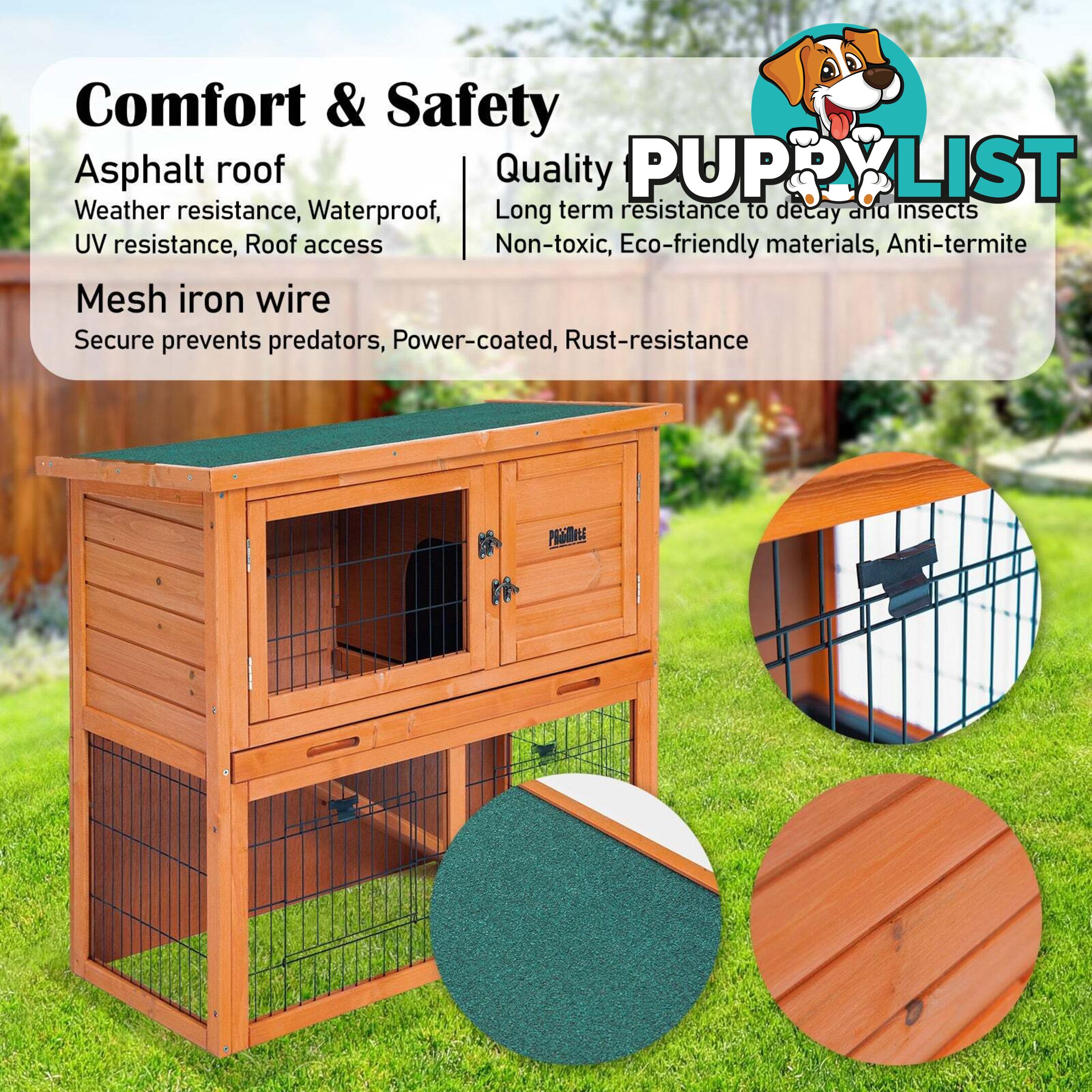 Rabbit Hutch Chicken Coop 92 x 45 x 82cm 2 Storey Cage Run Aria - V274-PET-RH401