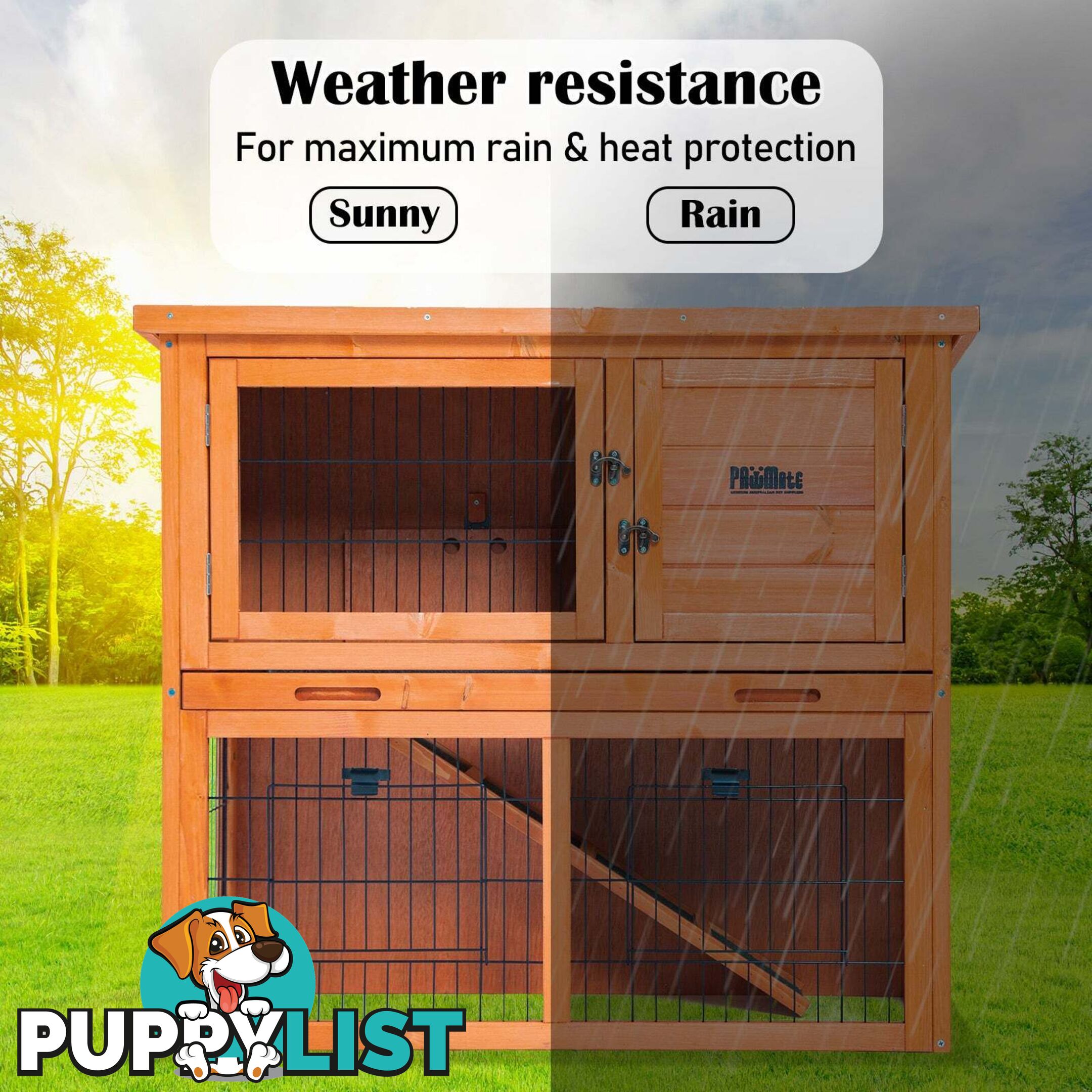 Rabbit Hutch Chicken Coop 92 x 45 x 82cm 2 Storey Cage Run Aria - V274-PET-RH401