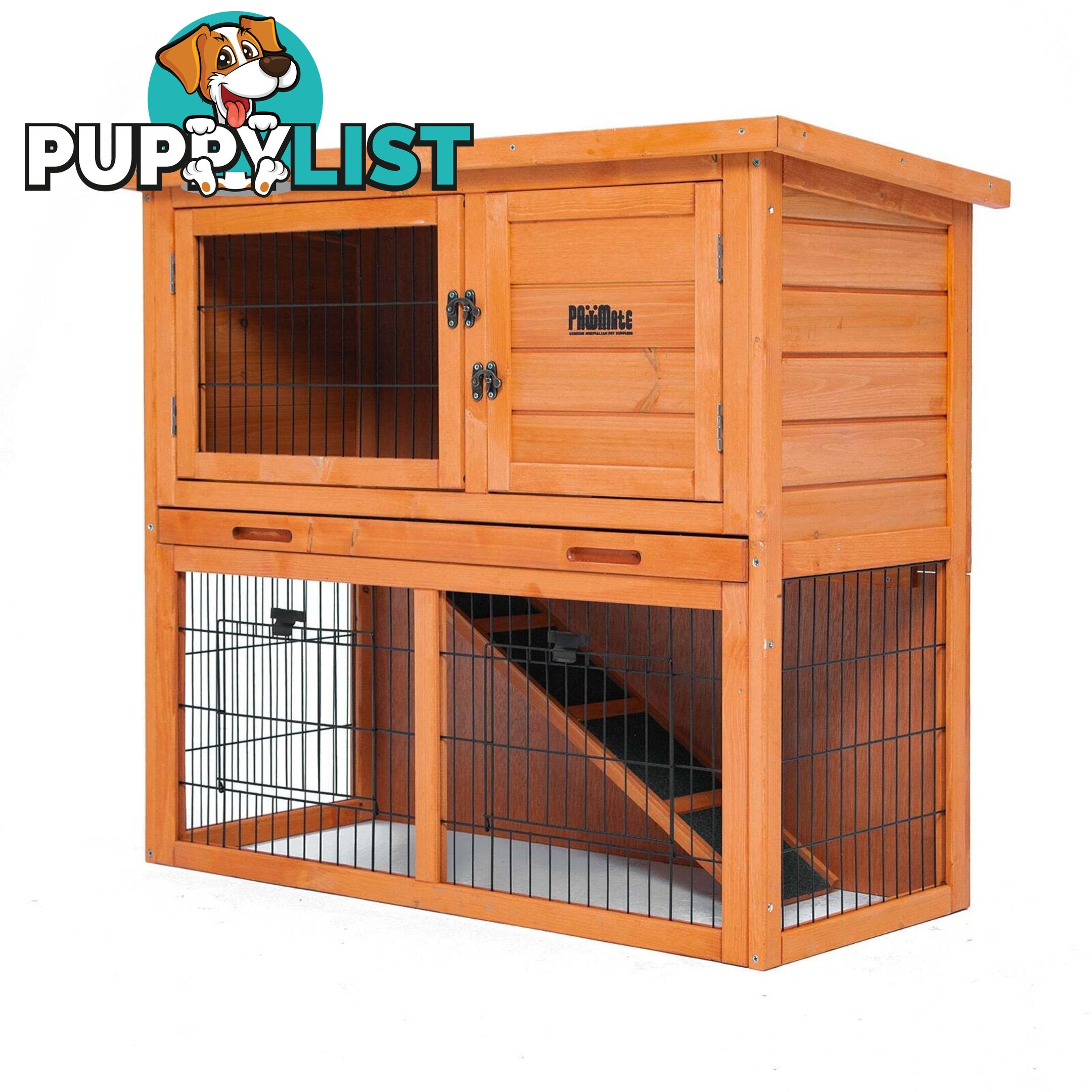 Rabbit Hutch Chicken Coop 92 x 45 x 82cm 2 Storey Cage Run Aria - V274-PET-RH401
