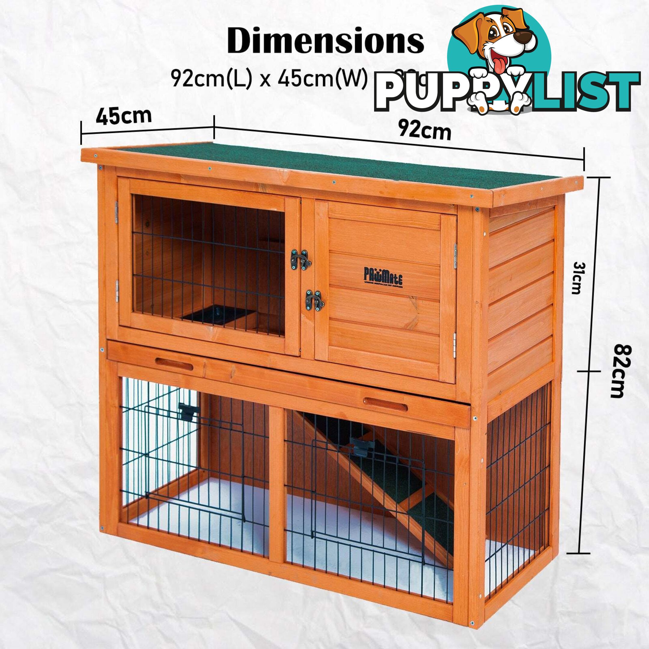 Rabbit Hutch Chicken Coop 92 x 45 x 82cm 2 Storey Cage Run Aria - V274-PET-RH401