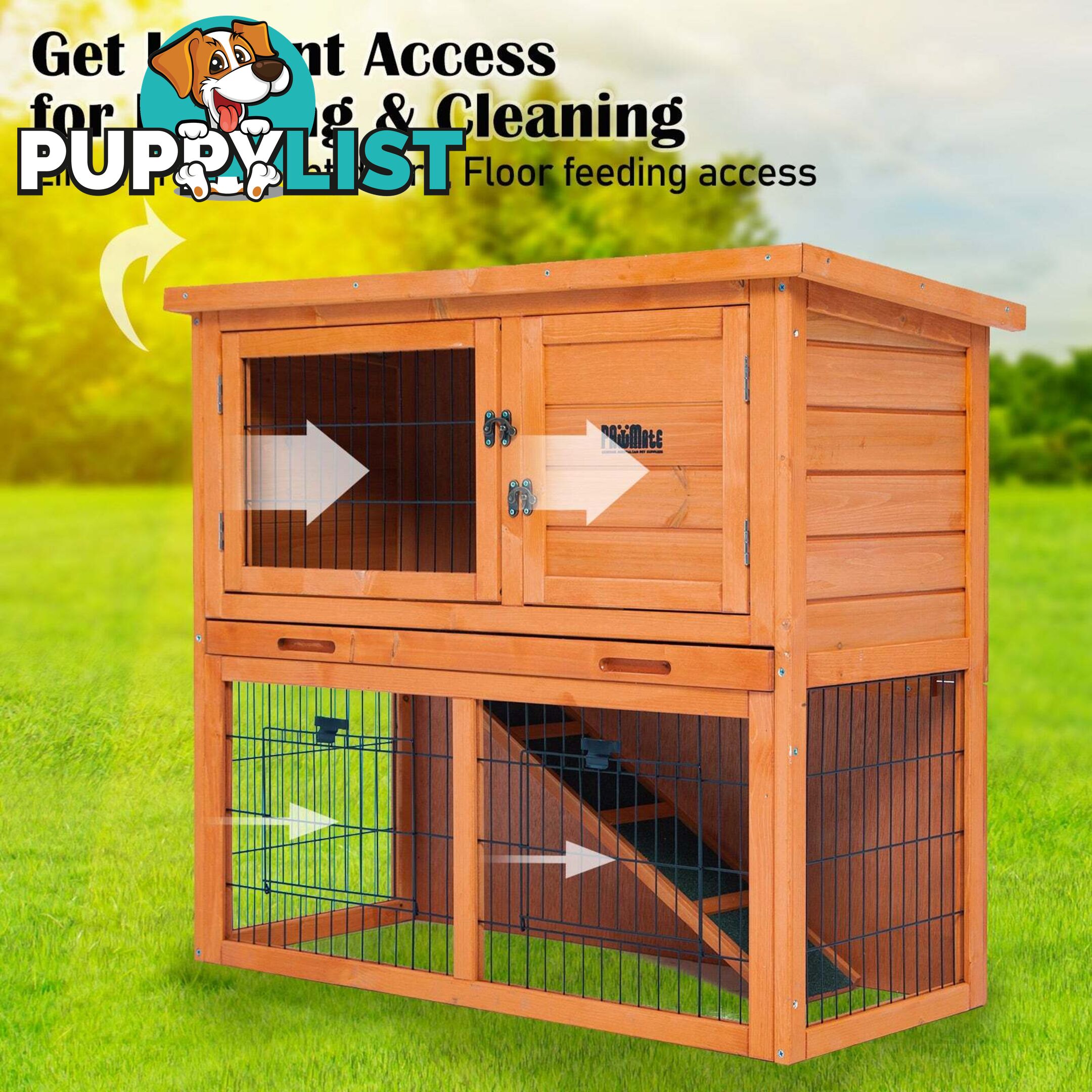Rabbit Hutch Chicken Coop 92 x 45 x 82cm 2 Storey Cage Run Aria - V274-PET-RH401