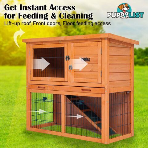 Rabbit Hutch Chicken Coop 92 x 45 x 82cm 2 Storey Cage Run Aria - V274-PET-RH401