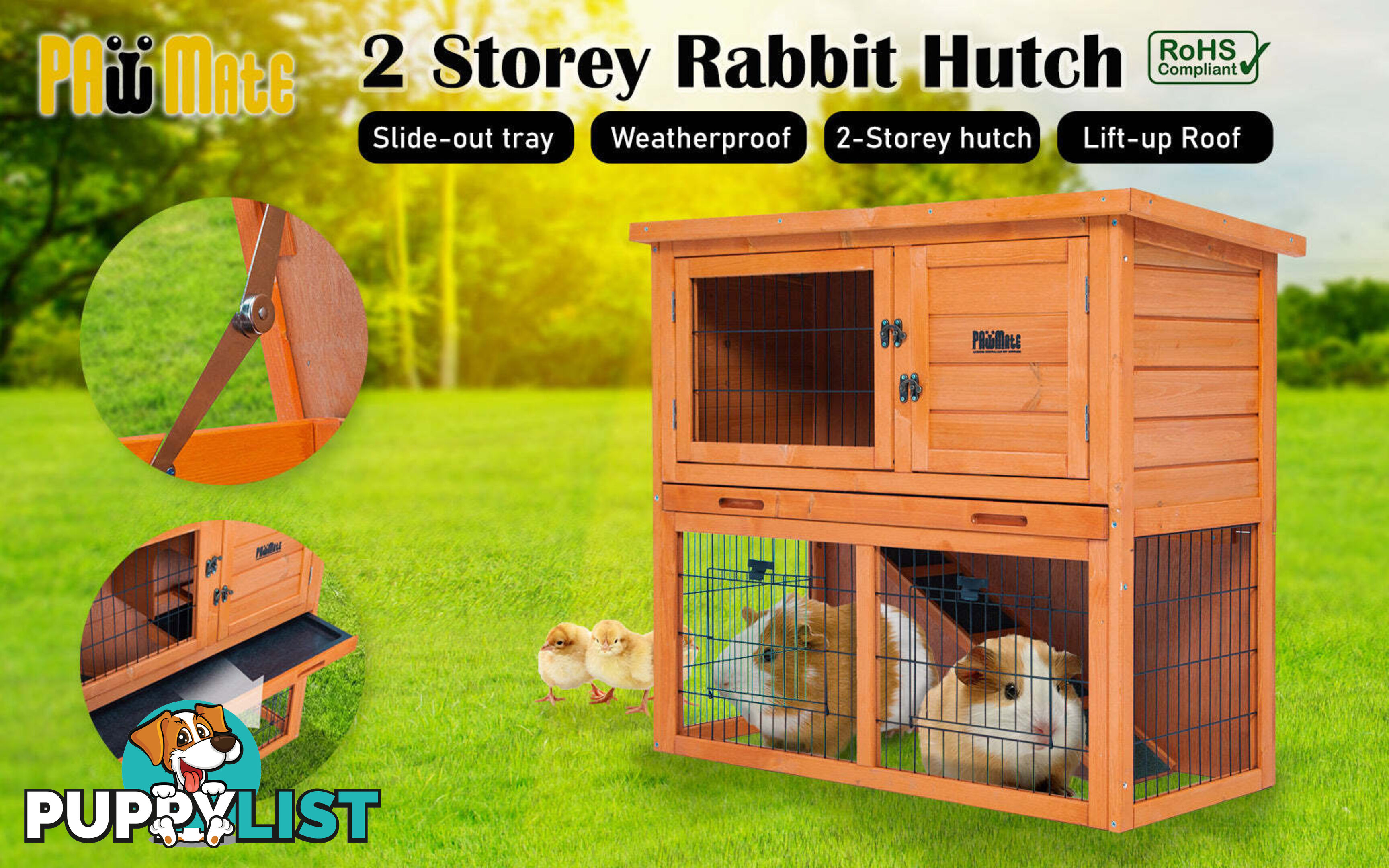 Rabbit Hutch Chicken Coop 92 x 45 x 82cm 2 Storey Cage Run Aria - V274-PET-RH401