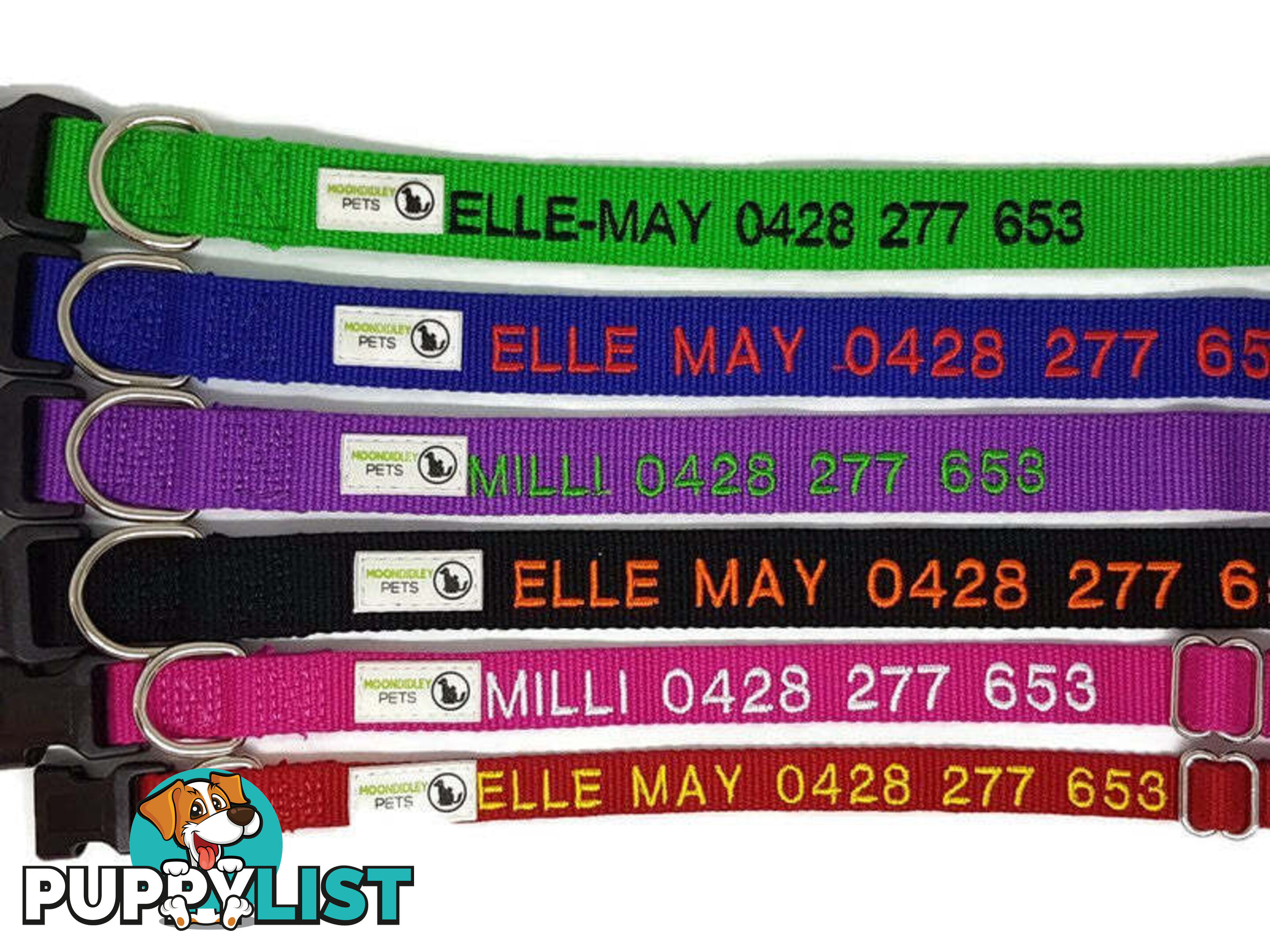 Doggie ID Collar Bamboo Fibre Personalised Embroidered - CCB-CO-001-SPK-NO