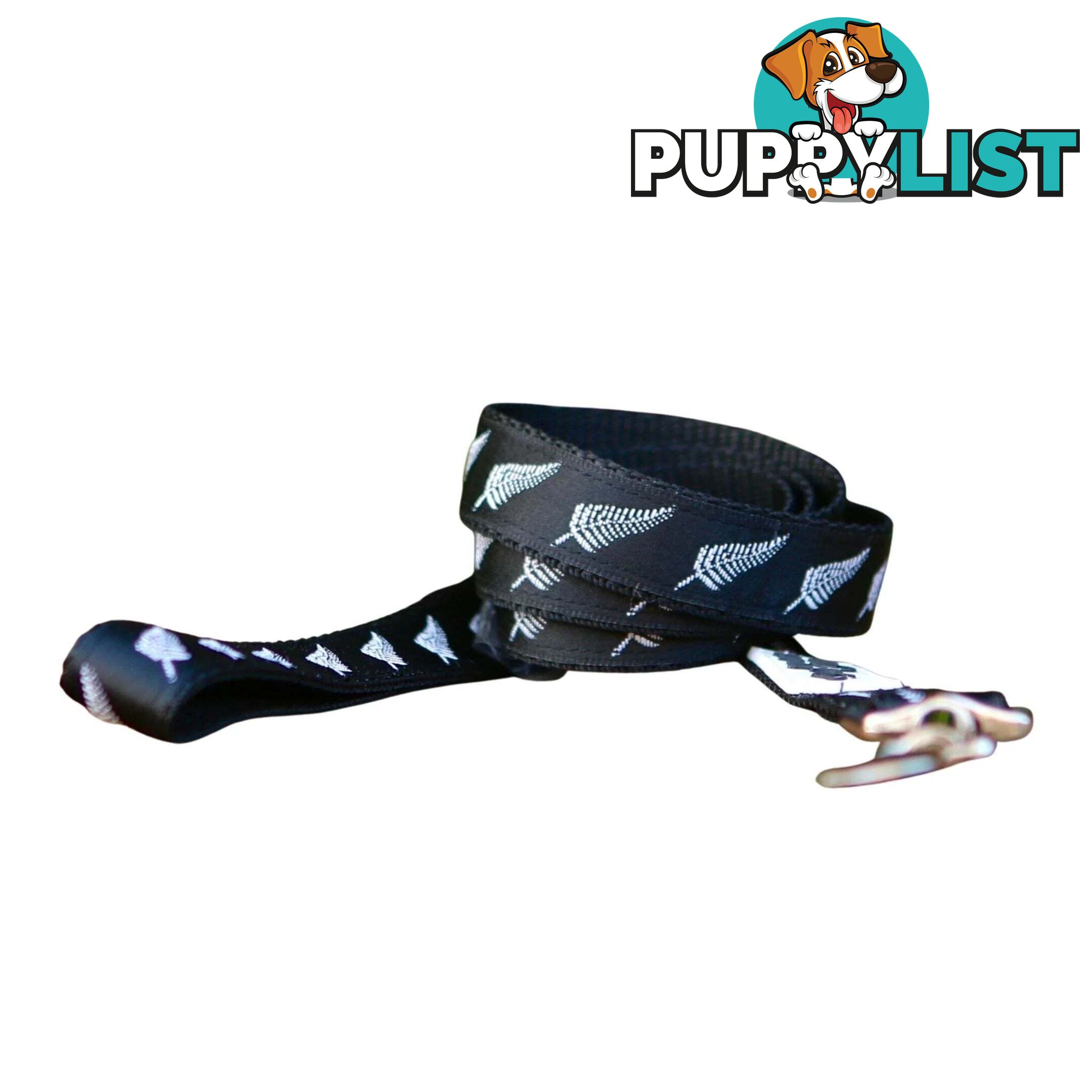 Silver Ferns Dog Lead / New Zealand / All Blacks / Dog Leash - Hand Made by The Bark Side - TBSLDSIL251.5