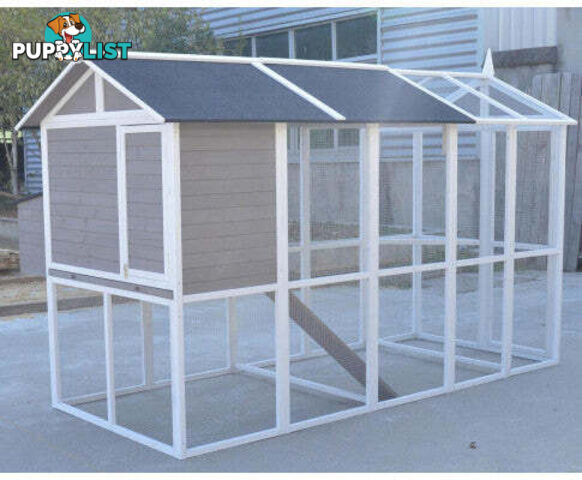 YES4PETS Grey XXL Chicken Coop - Rabbit, Guinea Pig, Ferret House - V278-CC336-416-W-336-RUN417