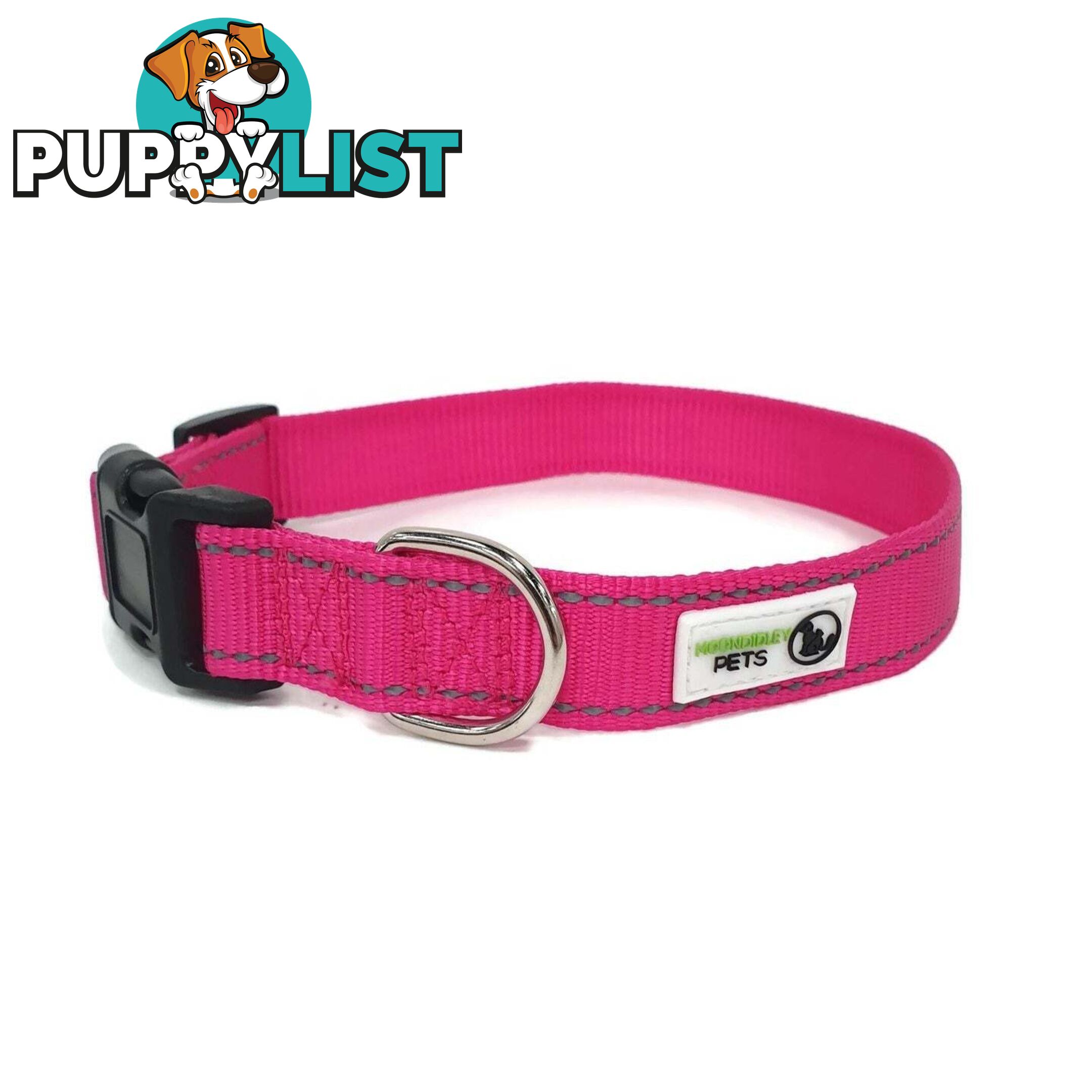 Nylon w/Reflective Stitching Dog Collar - Moondidley Pets - MDPCOLREFXSBLK