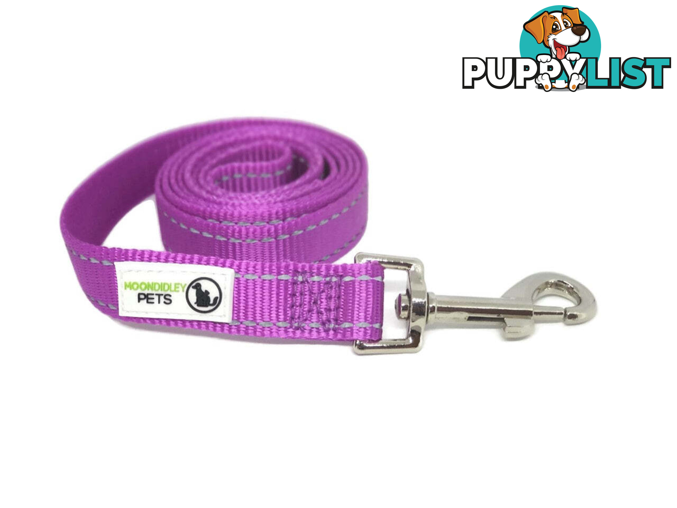 1.2m Nylon w/Reflective Stitching Dog Lead - Moondidley Pets - MDPLDREFGRN251.2