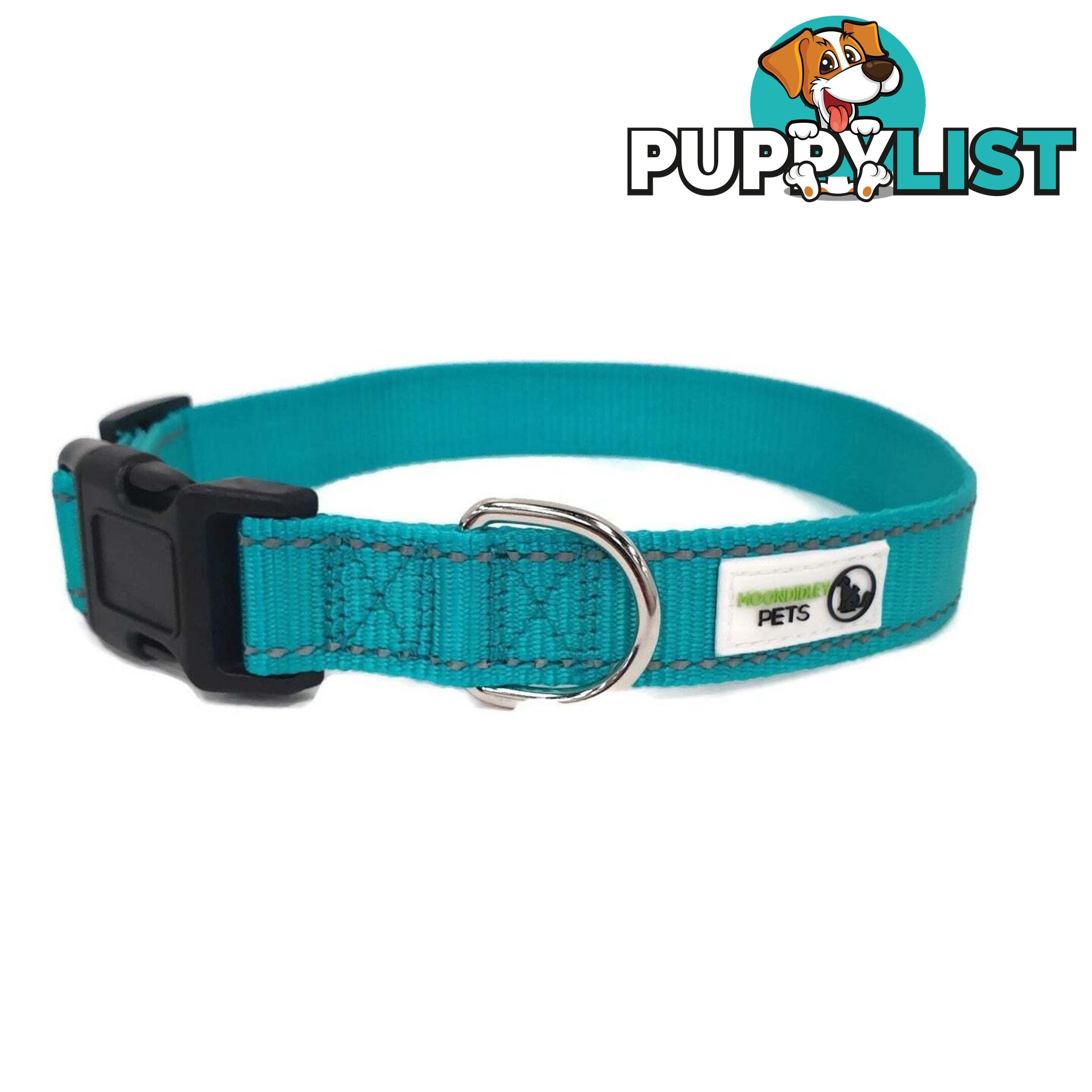 Nylon w/Reflective Stitching Dog Collar - Moondidley Pets - MDPCOLREFXLTUR