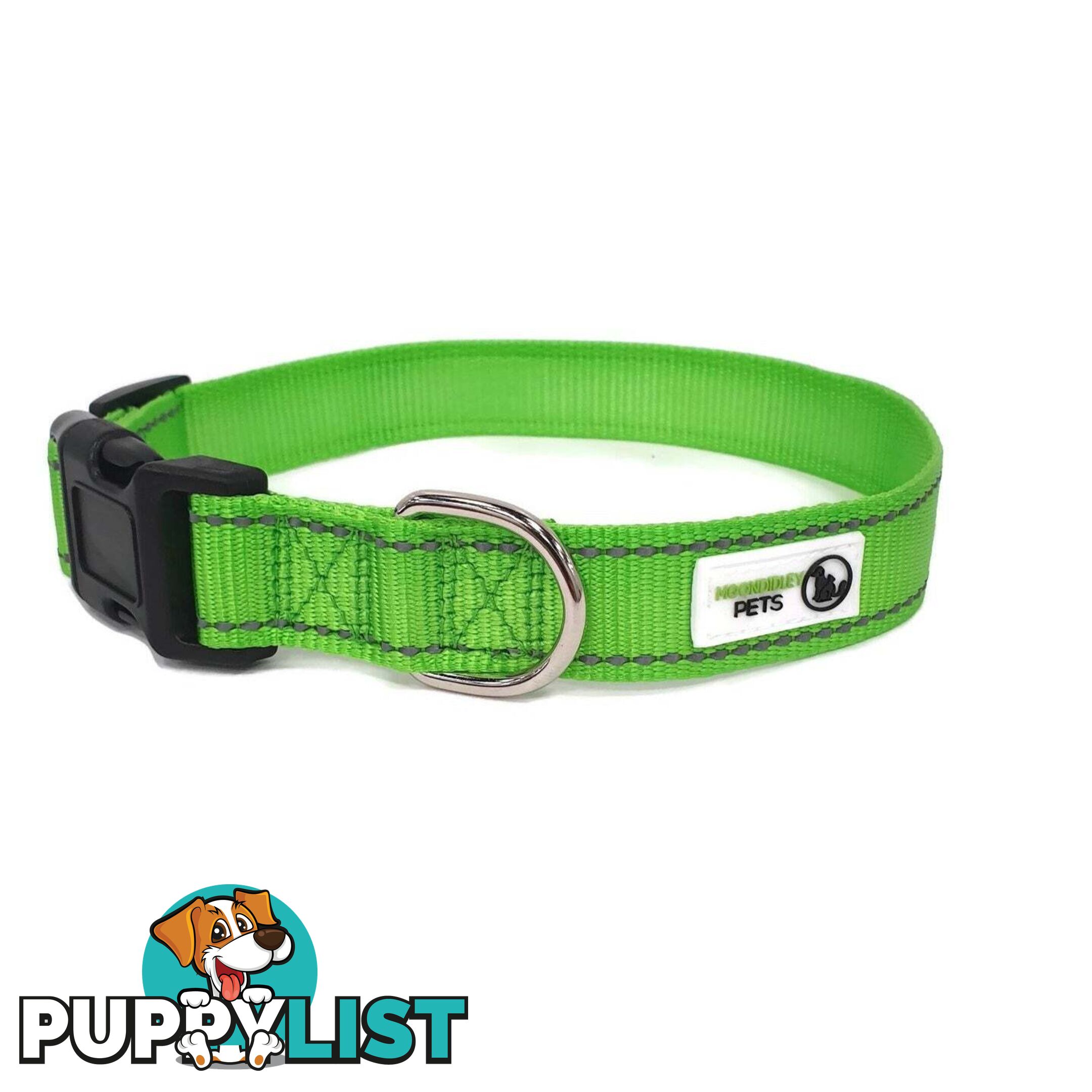 Nylon w/Reflective Stitching Dog Collar - Moondidley Pets - MDPCOLREFXLTUR