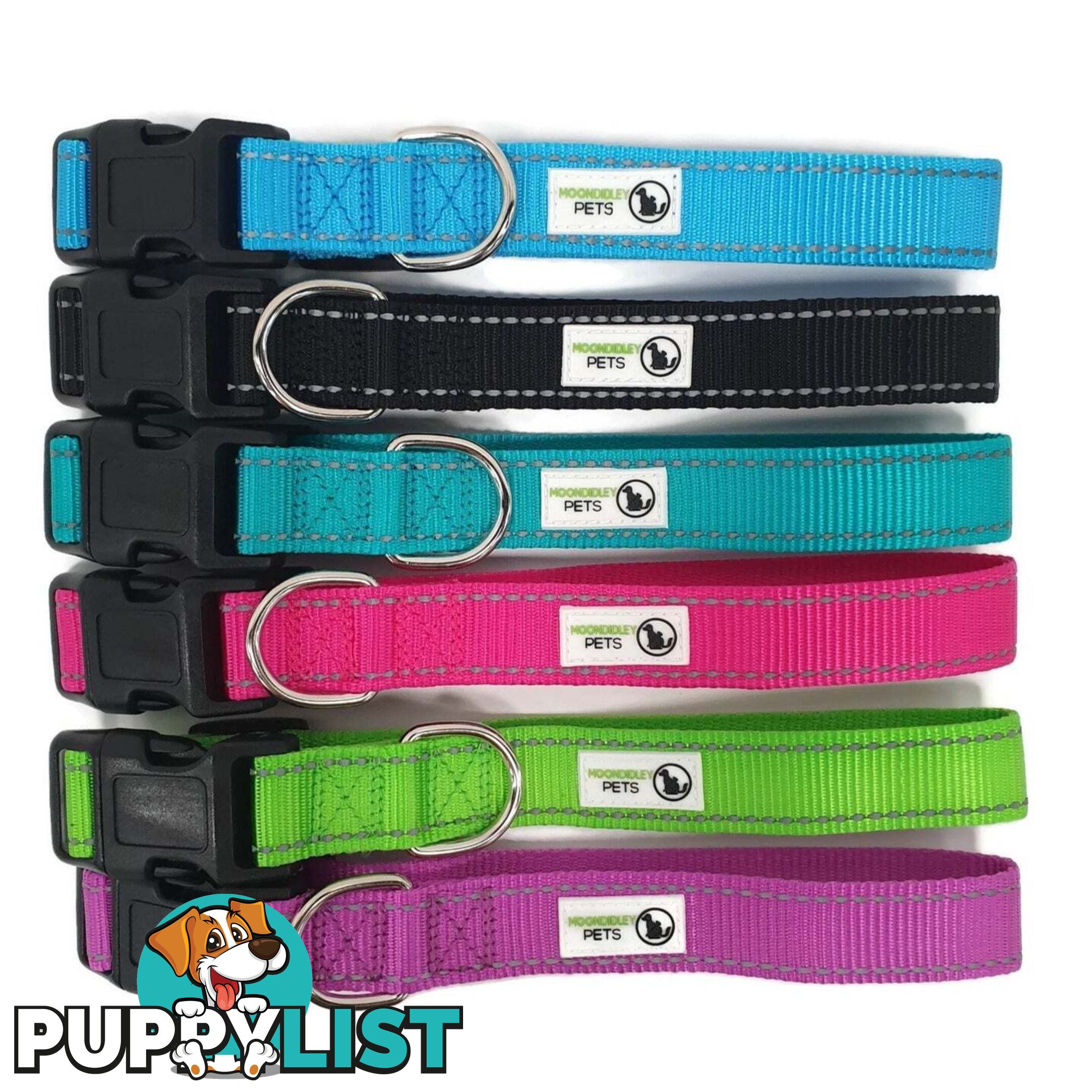 Nylon w/Reflective Stitching Dog Collar - Moondidley Pets - MDPCOLREFXLTUR