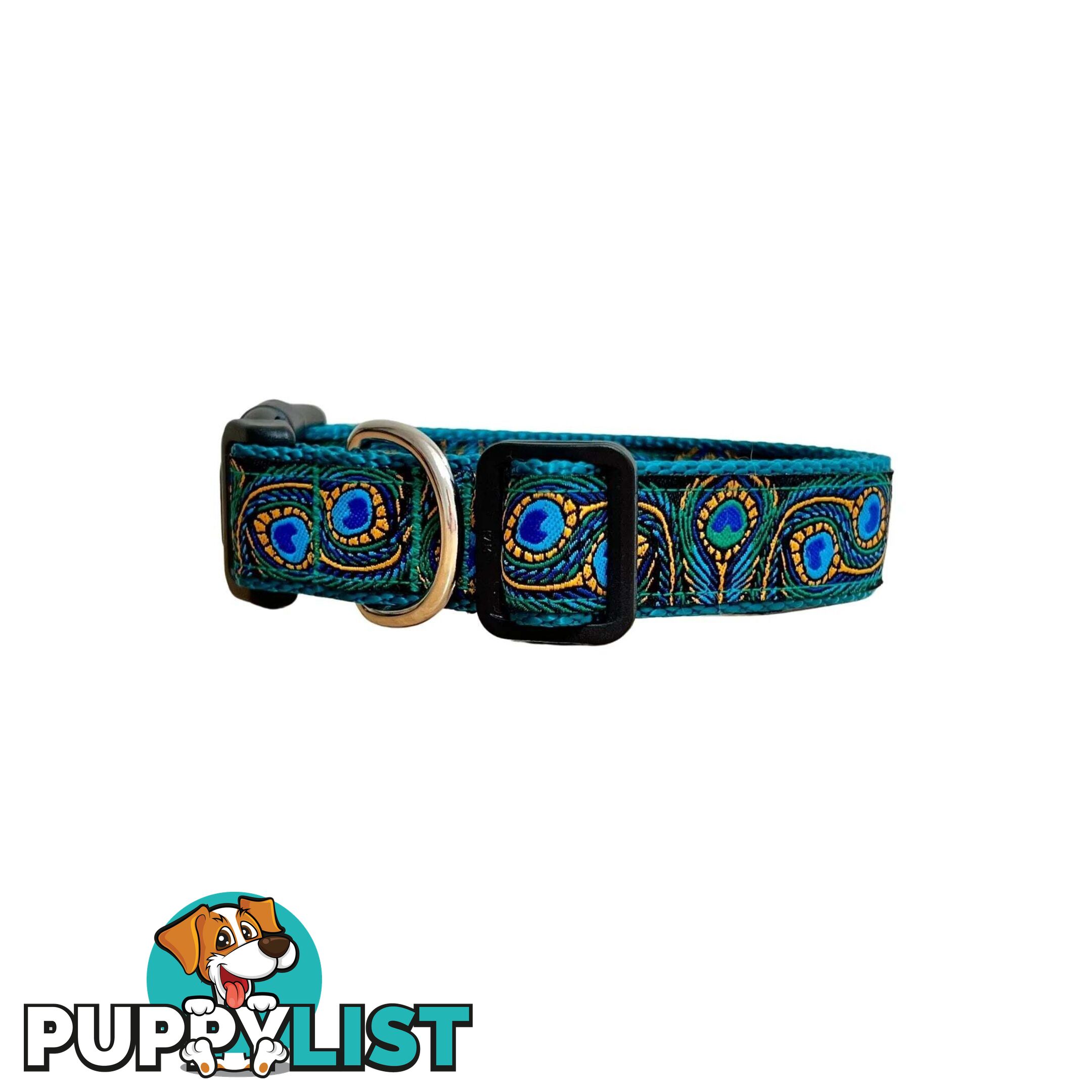 Peacock Feather Dog Collar - Hand Made by The Bark Side - TBSPEALGETEA