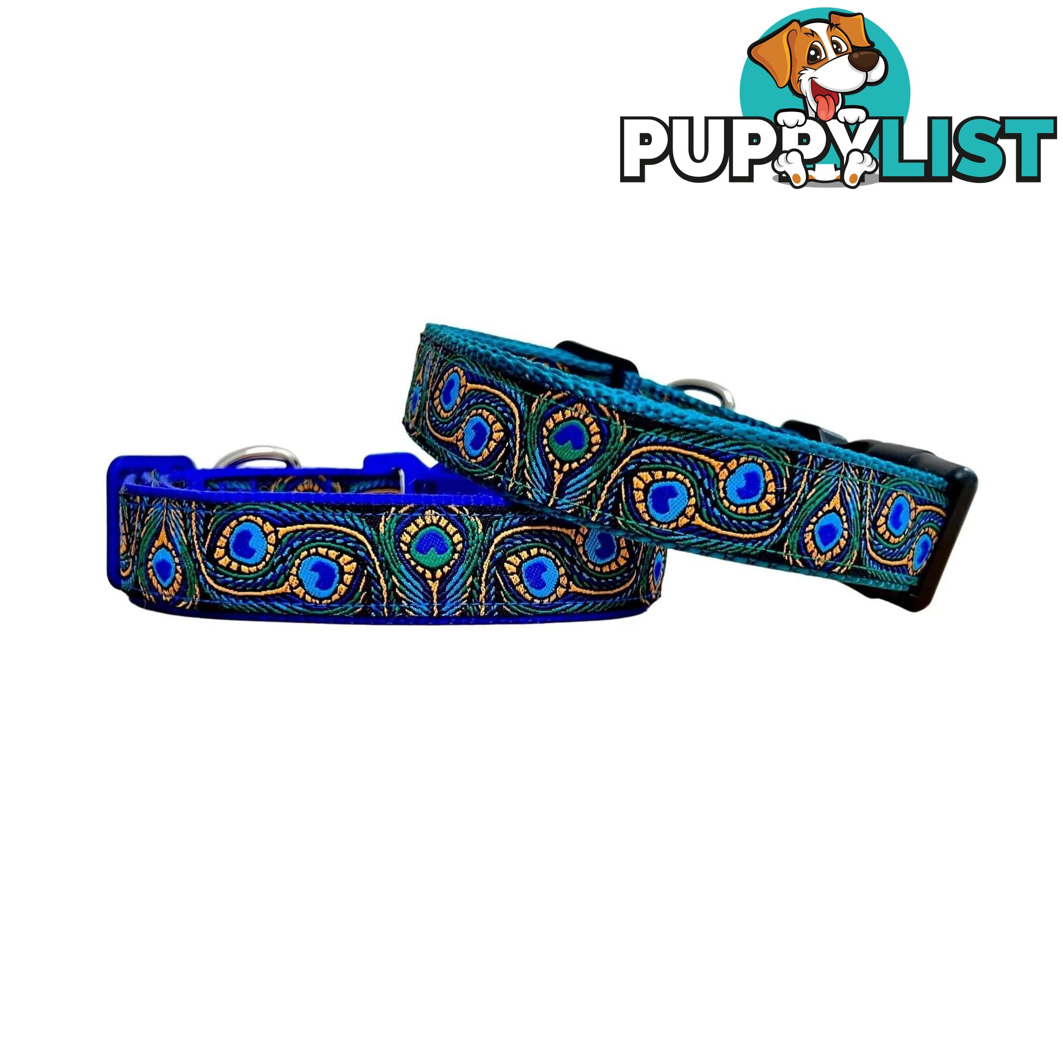 Peacock Feather Dog Collar - Hand Made by The Bark Side - TBSPEALGETEA