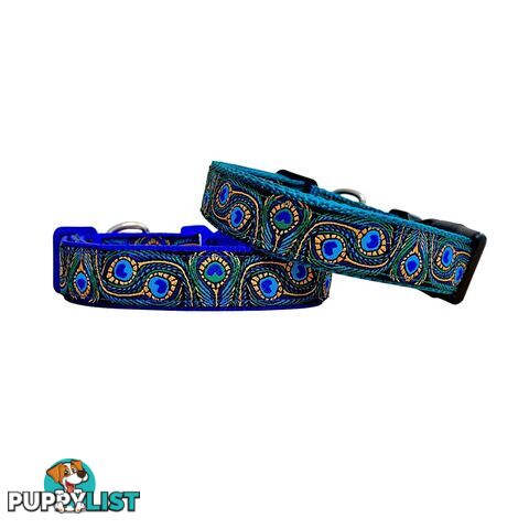 Peacock Feather Dog Collar - Hand Made by The Bark Side - TBSPEALGETEA