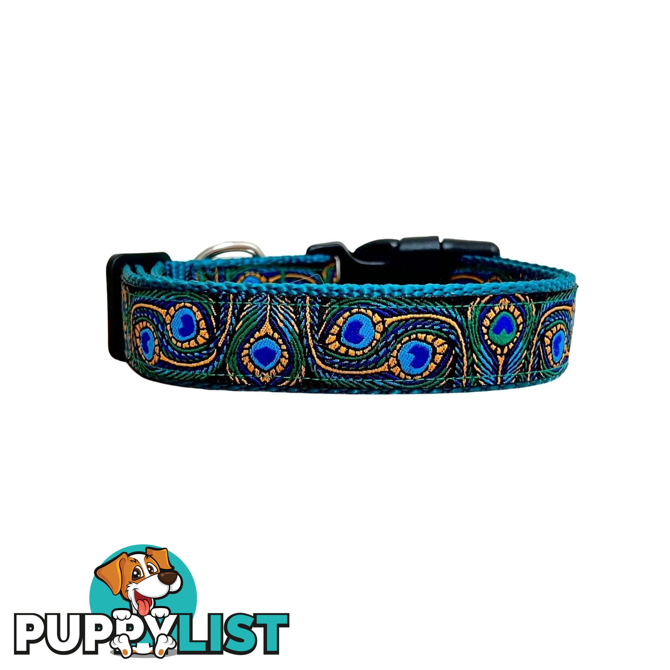 Peacock Feather Dog Collar - Hand Made by The Bark Side - TBSPEALGETEA
