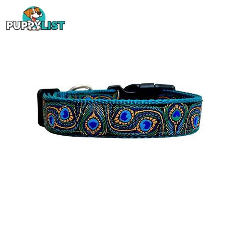 Peacock Feather Dog Collar - Hand Made by The Bark Side - TBSPEALGETEA