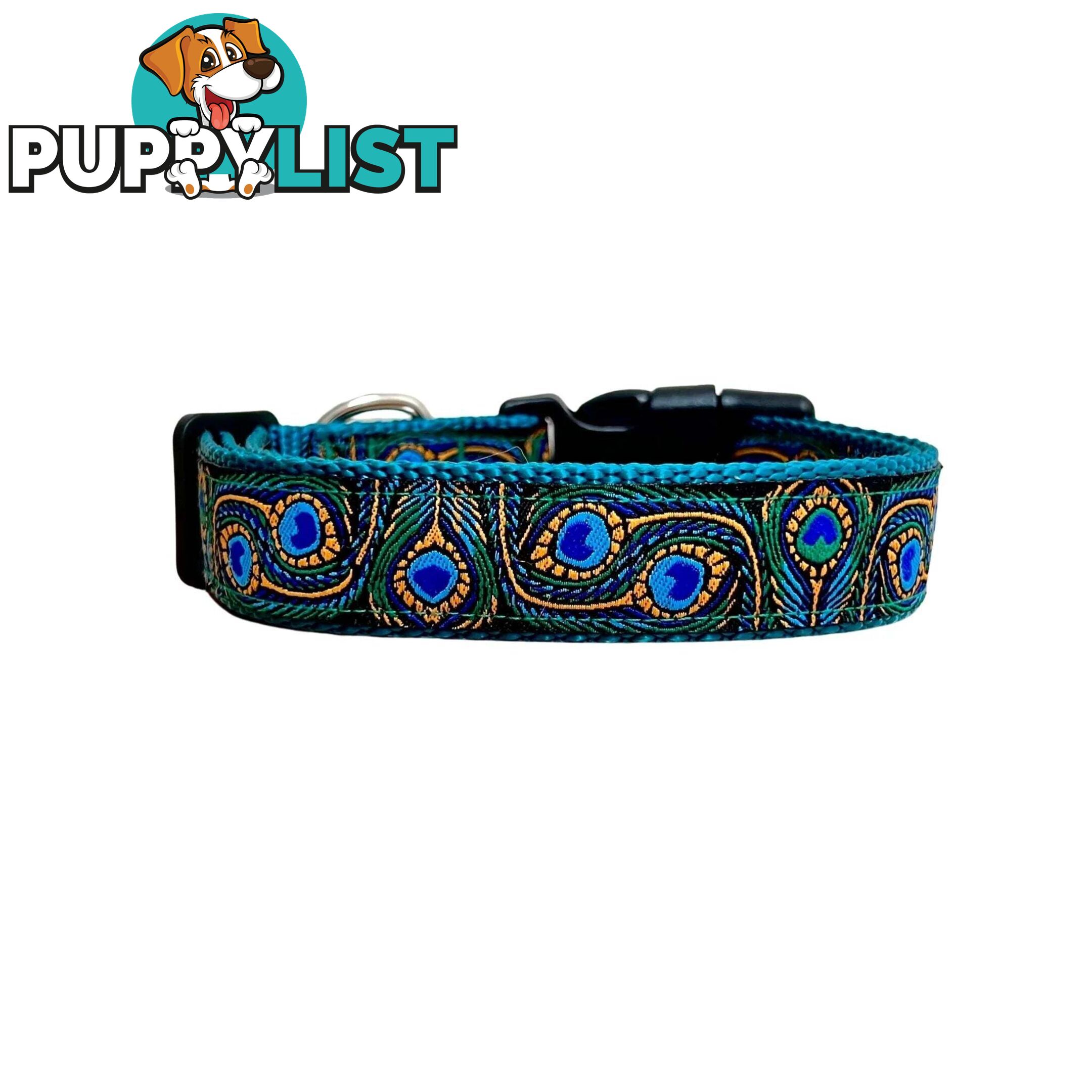 Peacock Feather Dog Collar - Hand Made by The Bark Side - TBSPEAXSTEA