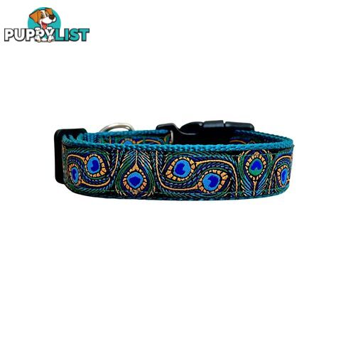Peacock Feather Dog Collar - Hand Made by The Bark Side - TBSPEAXSTEA