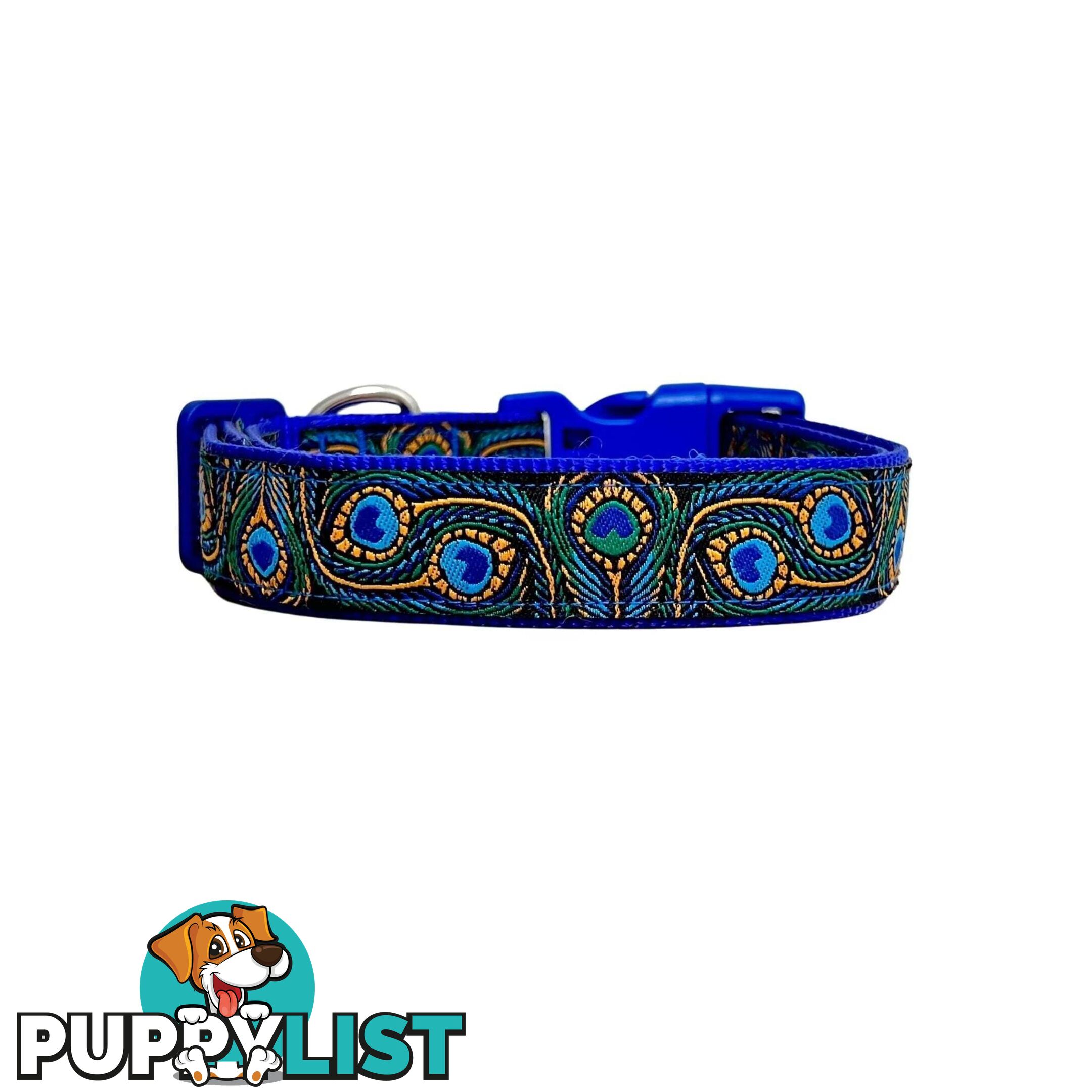 Peacock Feather Dog Collar - Hand Made by The Bark Side - TBSPEAXSTEA