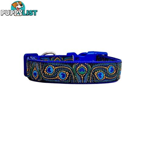 Peacock Feather Dog Collar - Hand Made by The Bark Side - TBSPEAXSTEA