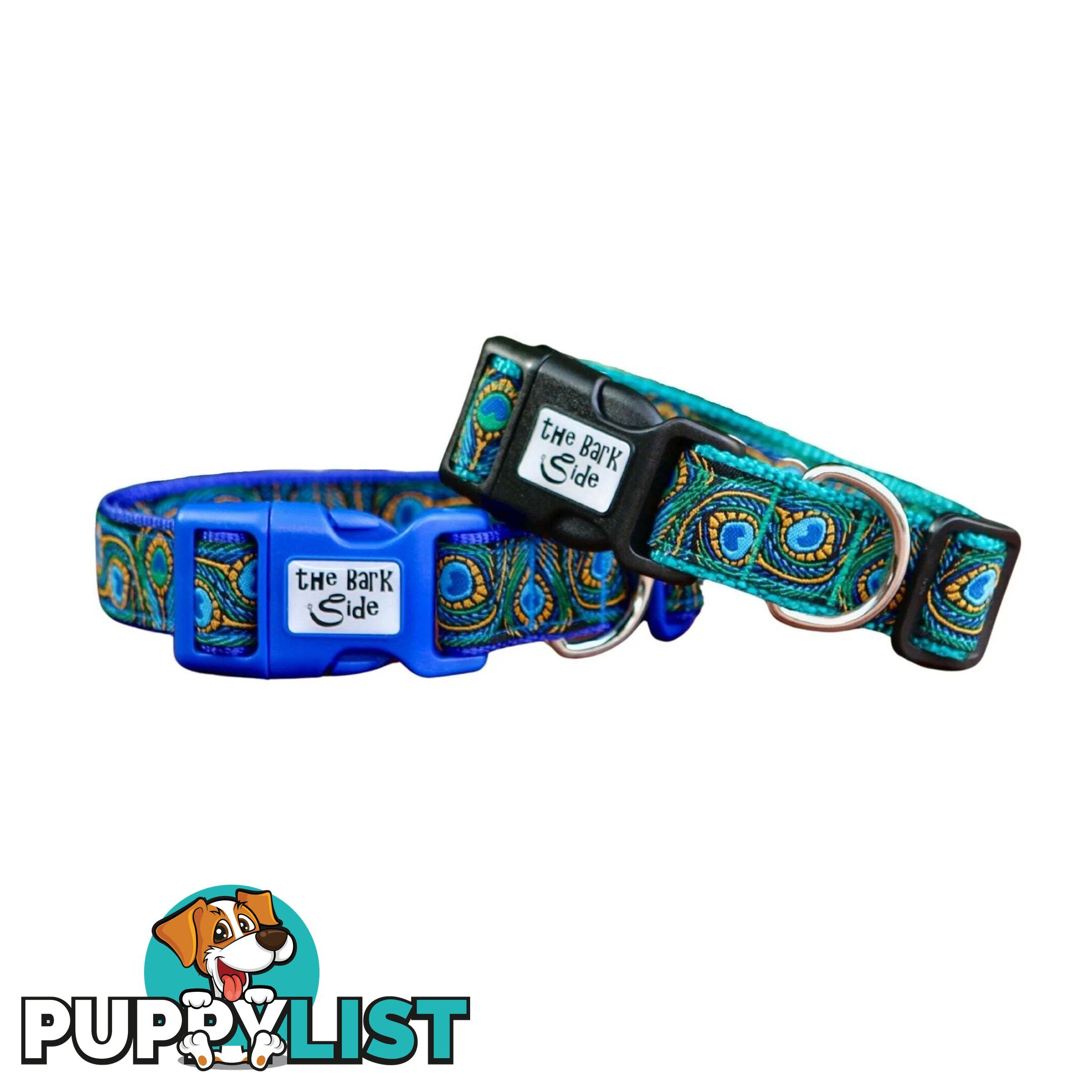 Peacock Feather Dog Collar - Hand Made by The Bark Side - TBSPEAXSTEA