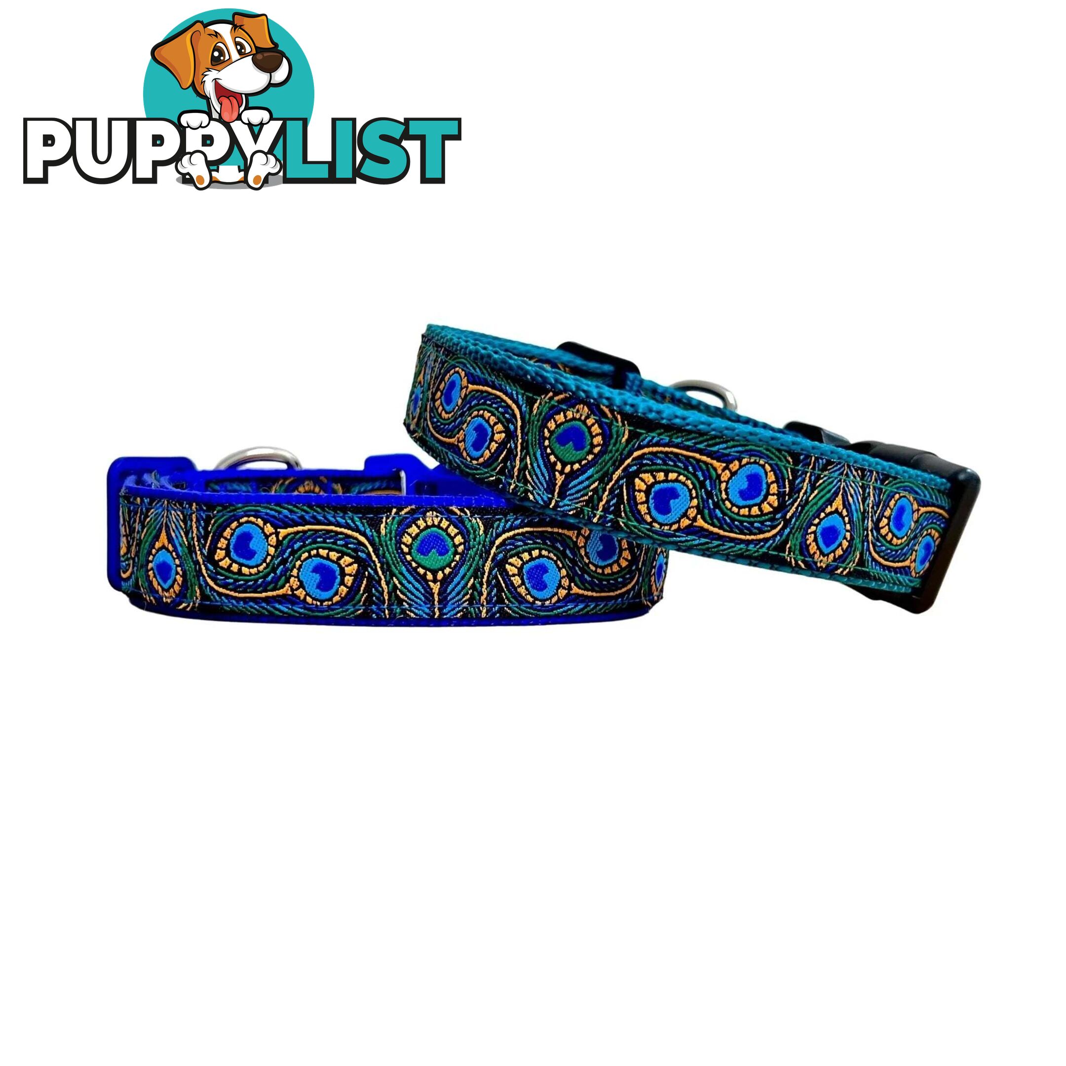 Peacock Feather Dog Collar - Hand Made by The Bark Side - TBSPEAXSTEA