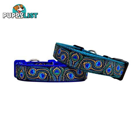 Peacock Feather Dog Collar - Hand Made by The Bark Side - TBSPEAXSTEA