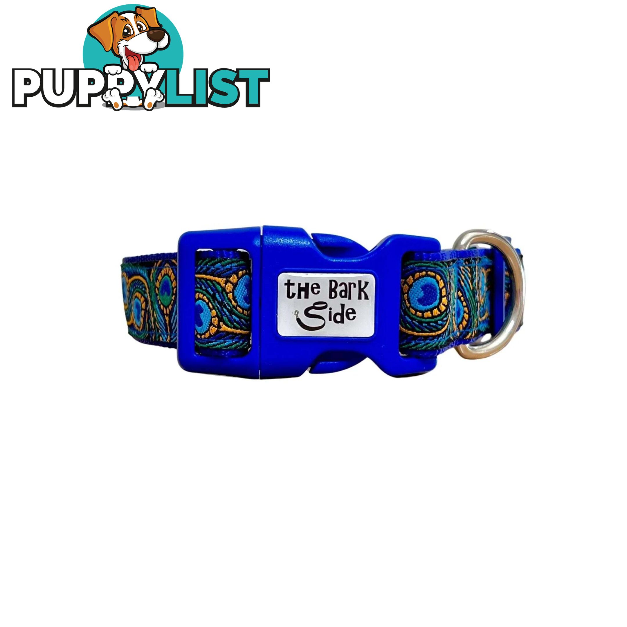 Peacock Feather Dog Collar - Hand Made by The Bark Side - TBSPEAXSTEA