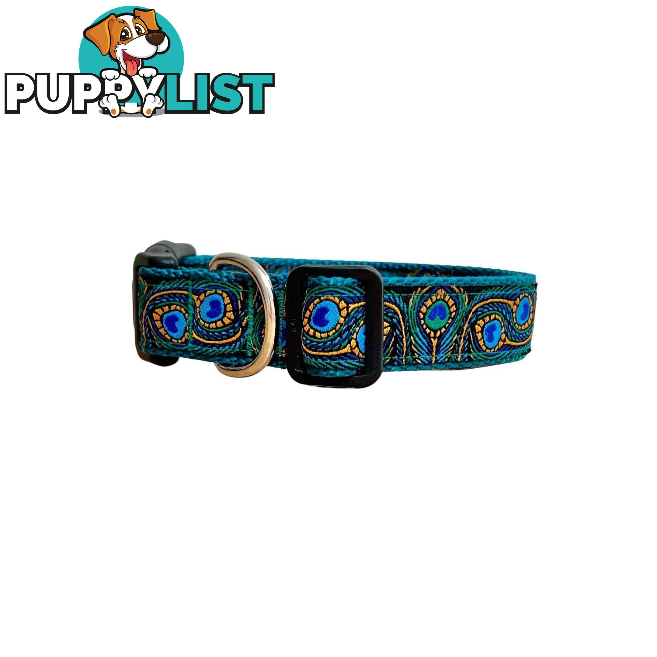 Peacock Feather Dog Collar - Hand Made by The Bark Side - TBSPEAXSTEA