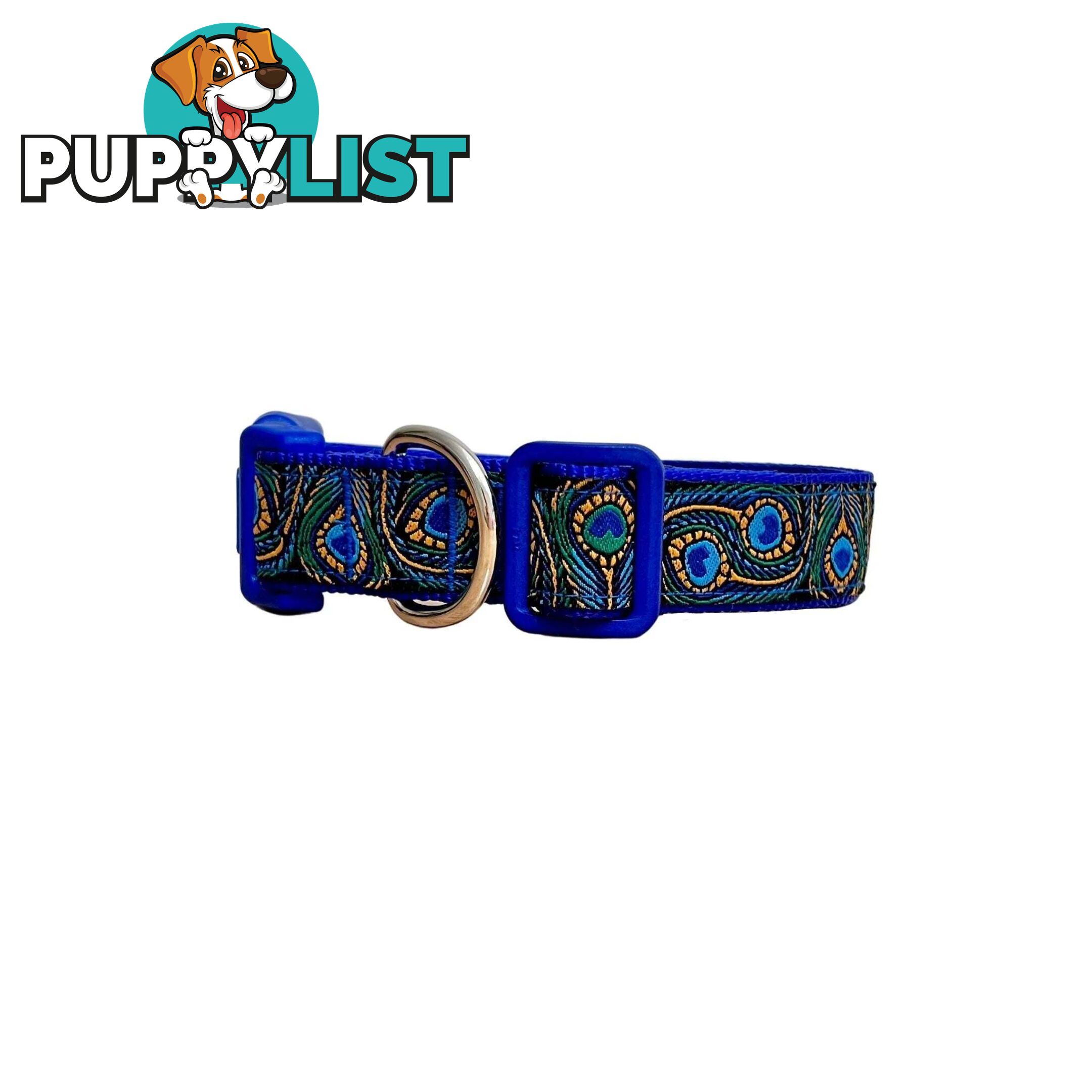 Peacock Feather Dog Collar - Hand Made by The Bark Side - TBSPEAXSTEA