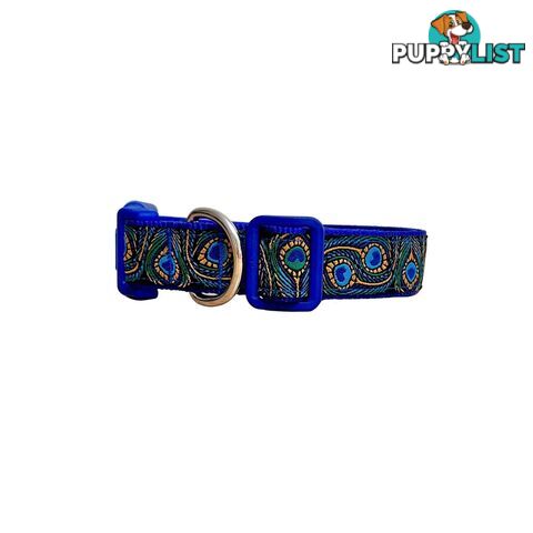 Peacock Feather Dog Collar - Hand Made by The Bark Side - TBSPEAXSTEA