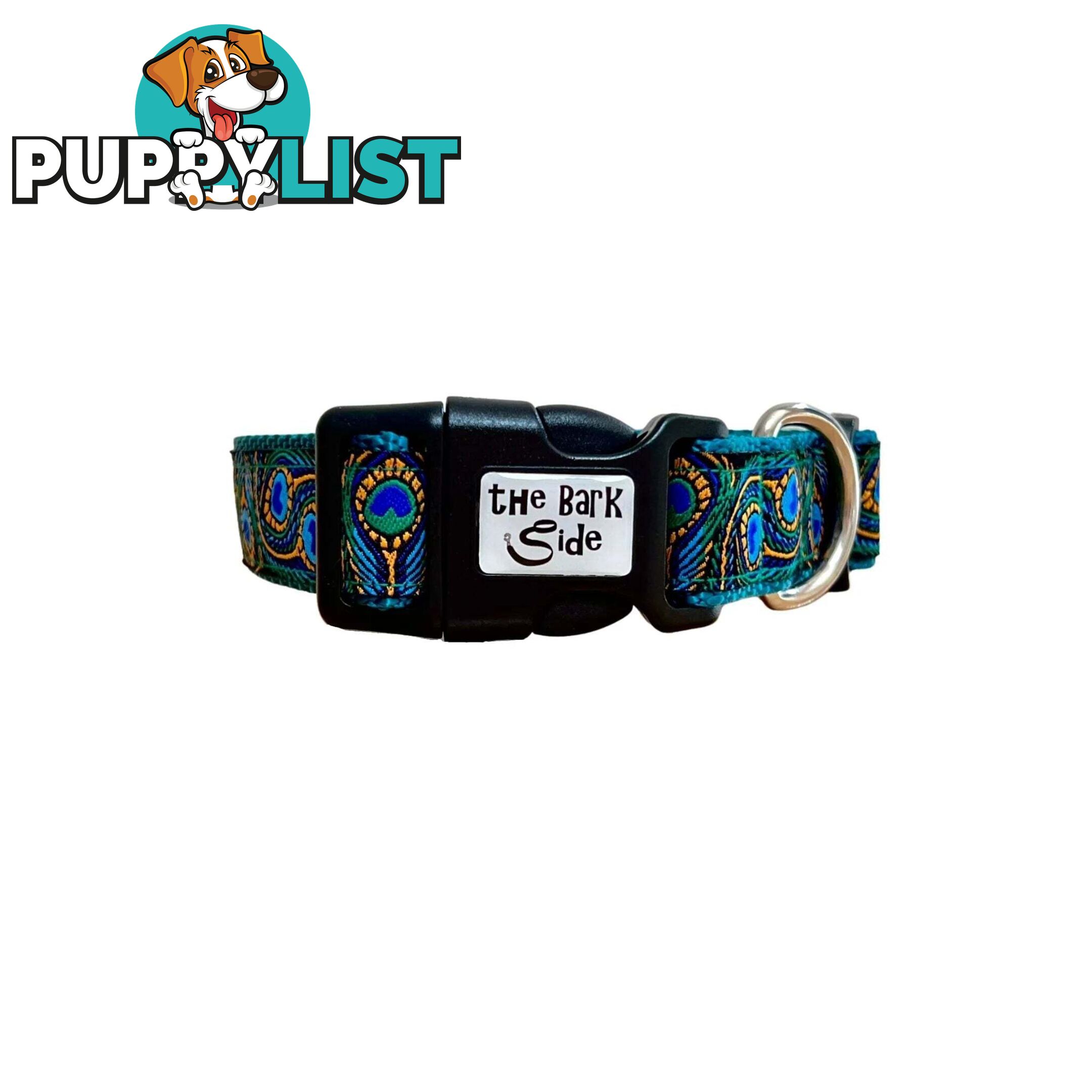 Peacock Feather Dog Collar - Hand Made by The Bark Side - TBSPEAXSTEA