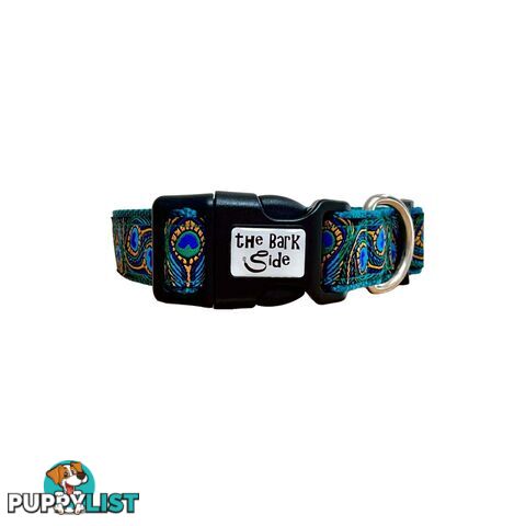Peacock Feather Dog Collar - Hand Made by The Bark Side - TBSPEAXSTEA