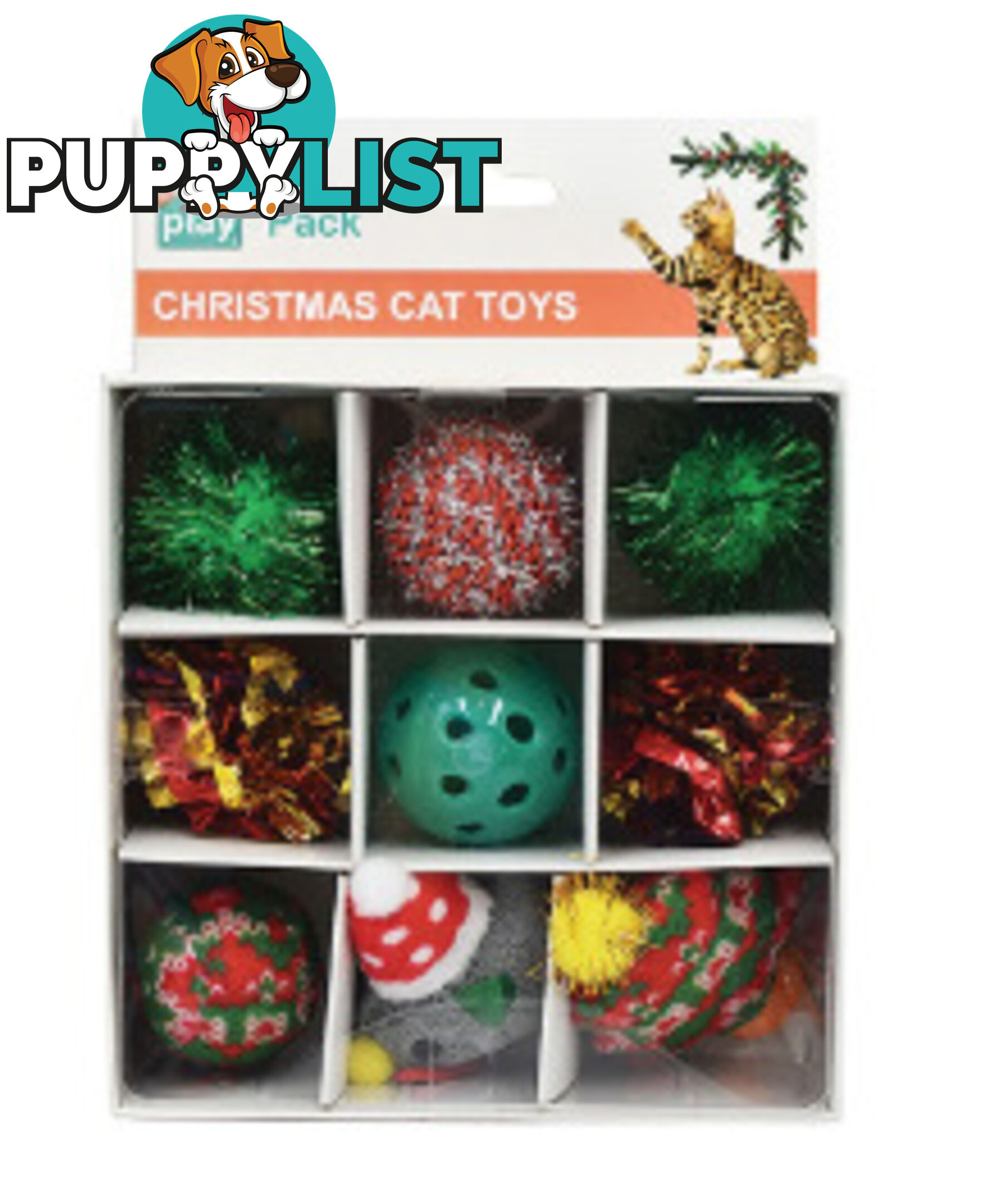 Christmas Cat Toy Box 9pk 15.5x21.5cm - Kitty Play - PPP-91-KP04777
