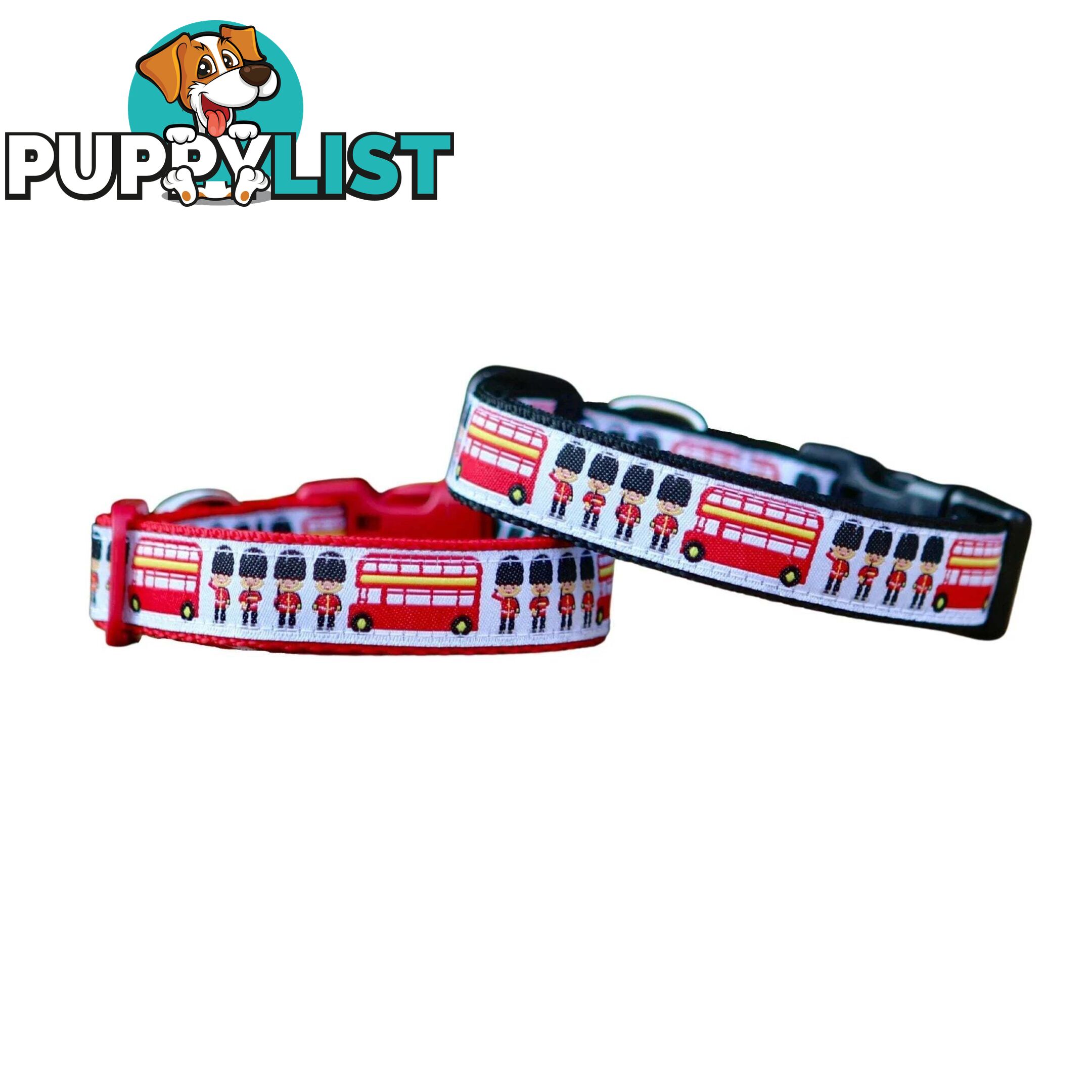 London Themed Dog Collar / XS - M - Hand Made by The Bark Side - TBSLONSMLRED