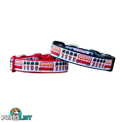 London Themed Dog Collar / XS - M - Hand Made by The Bark Side - TBSLONSMLRED