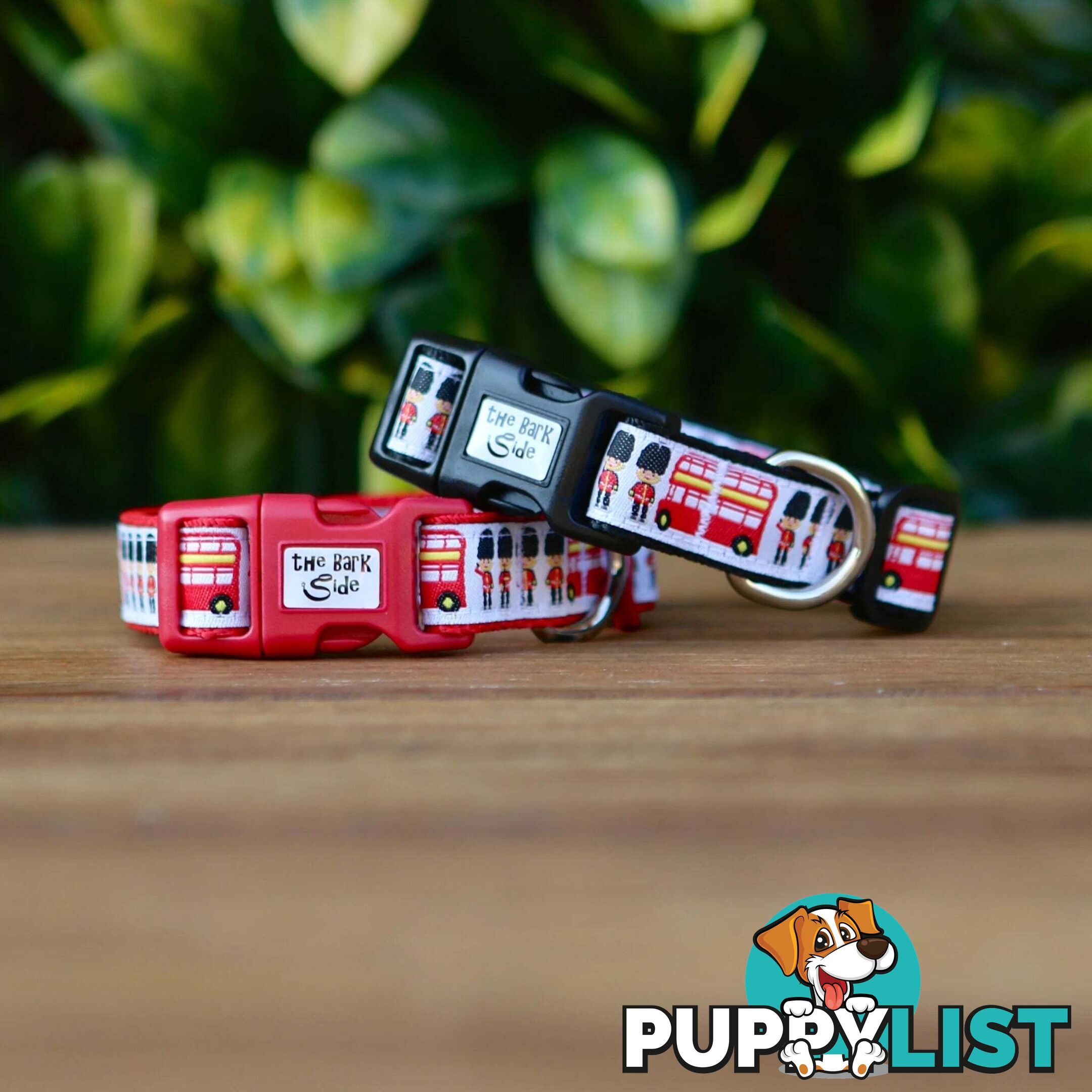 London Themed Dog Collar / XS - M - Hand Made by The Bark Side - TBSLONSMLRED