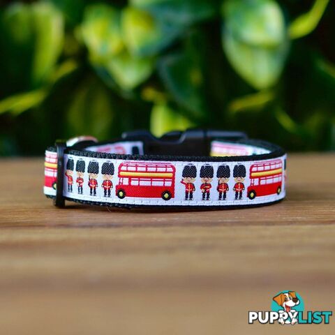 London Themed Dog Collar / XS - M - Hand Made by The Bark Side - TBSLONSMLRED