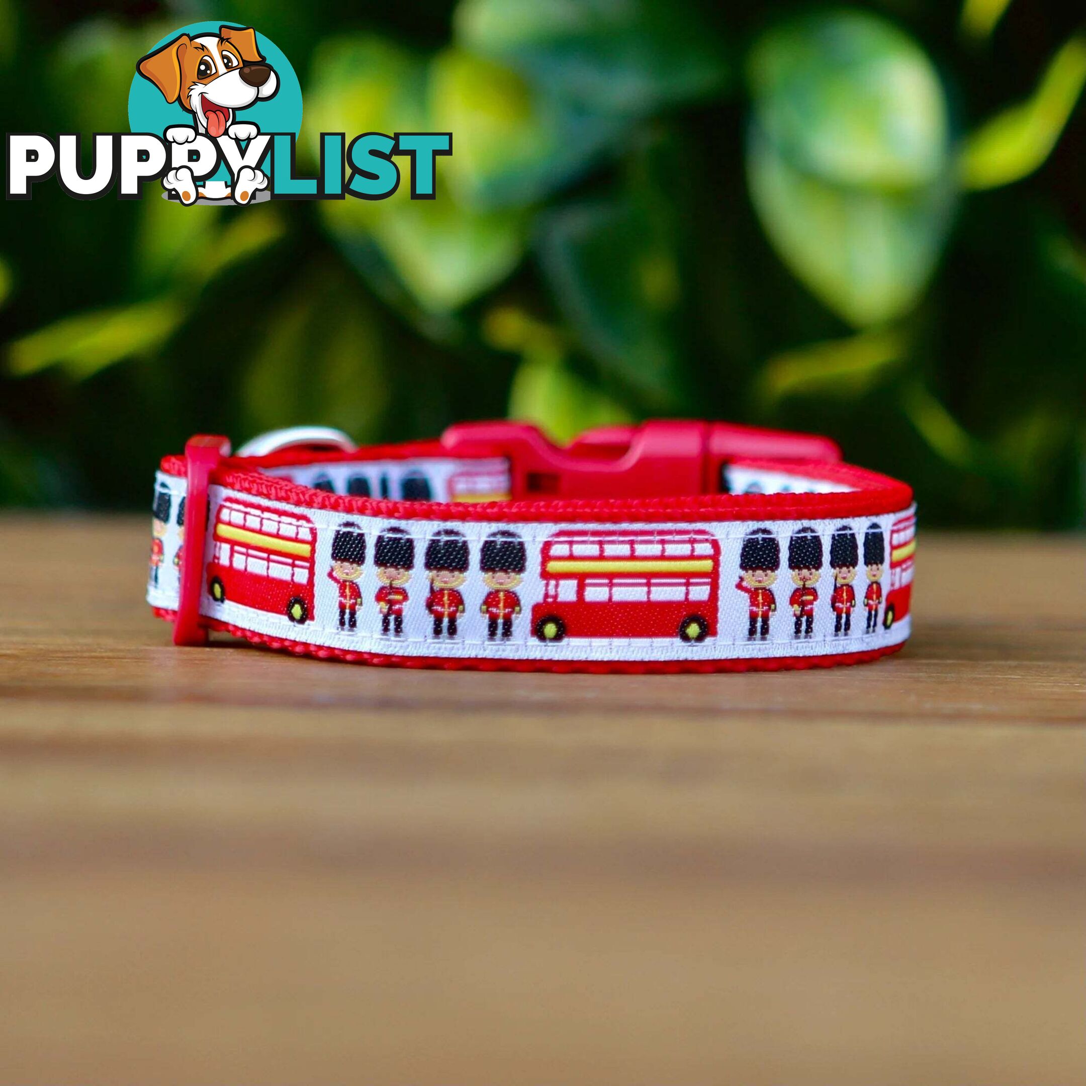 London Themed Dog Collar / XS - M - Hand Made by The Bark Side - TBSLONSMLRED