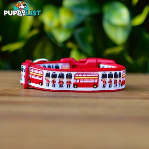 London Themed Dog Collar / XS - M - Hand Made by The Bark Side - TBSLONSMLRED