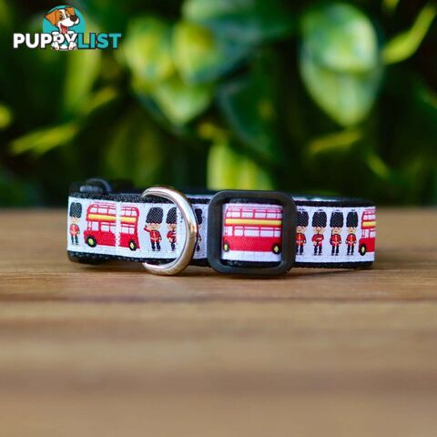 London Themed Dog Collar / XS - M - Hand Made by The Bark Side - TBSLONSMLRED