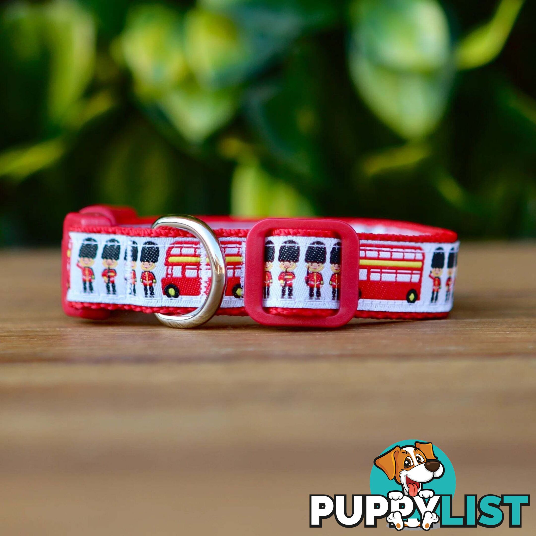 London Themed Dog Collar / XS - M - Hand Made by The Bark Side - TBSLONSMLRED