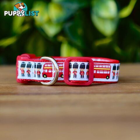 London Themed Dog Collar / XS - M - Hand Made by The Bark Side - TBSLONSMLRED