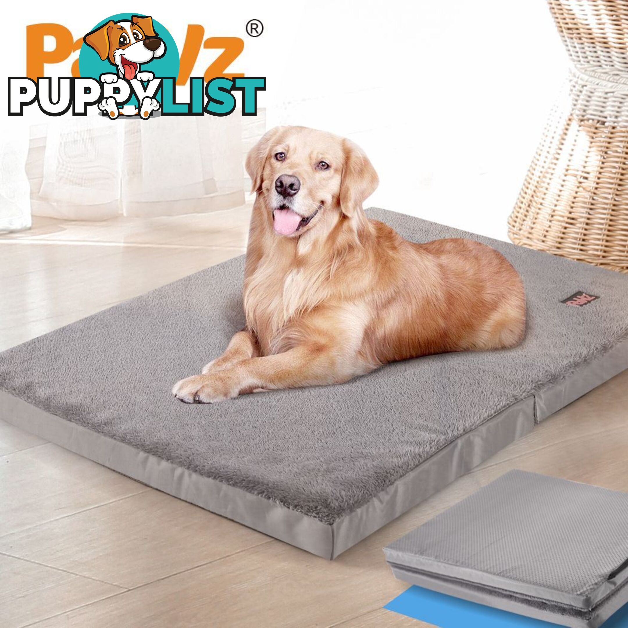 Pet Bed Foldable Dog Puppy Beds Cushion Pad Pads Soft Plush Black PaWz - WB-JC1045-L-GR