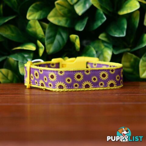 Sunflower Dog Collar - Hand Made by The Bark Side - TBSSUNLGEPUR