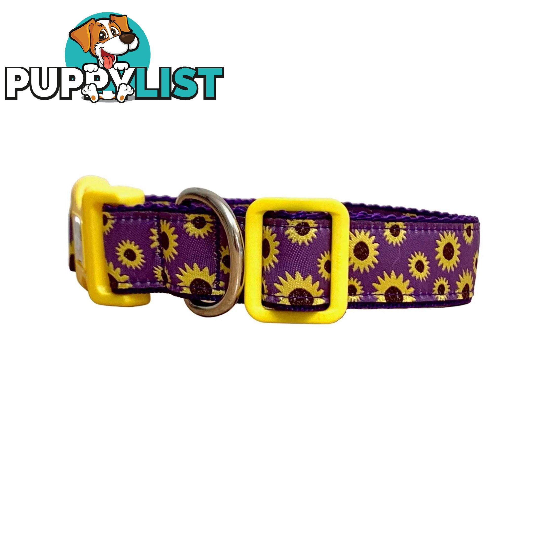 Sunflower Dog Collar - Hand Made by The Bark Side - TBSSUNLGEPUR