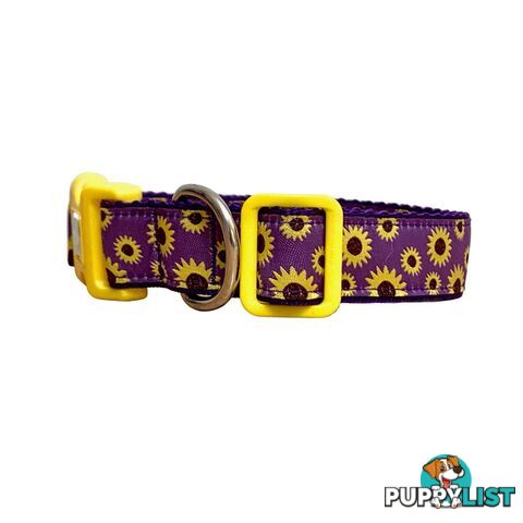 Sunflower Dog Collar - Hand Made by The Bark Side - TBSSUNLGEPUR