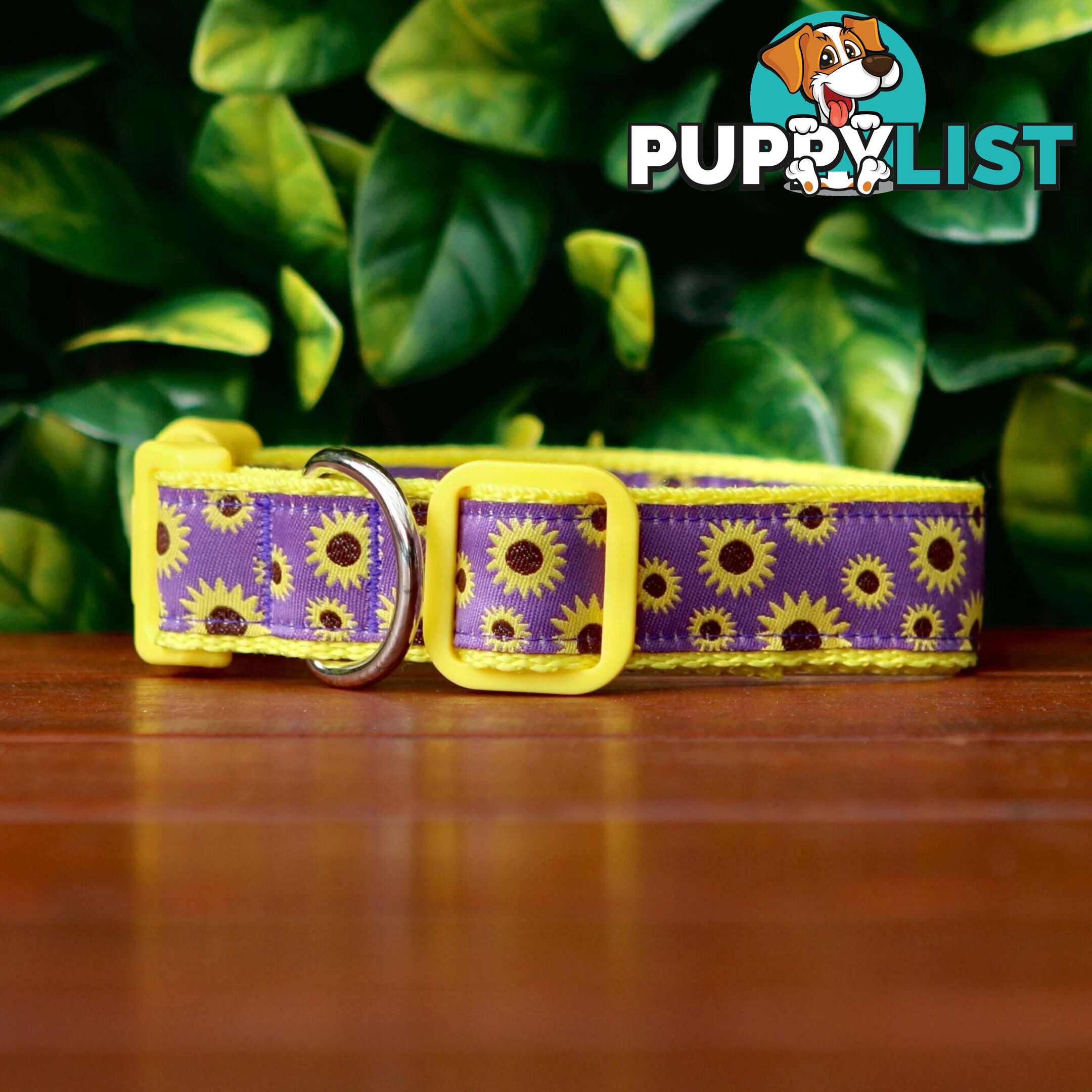 Sunflower Dog Collar - Hand Made by The Bark Side - TBSSUNLGEPUR