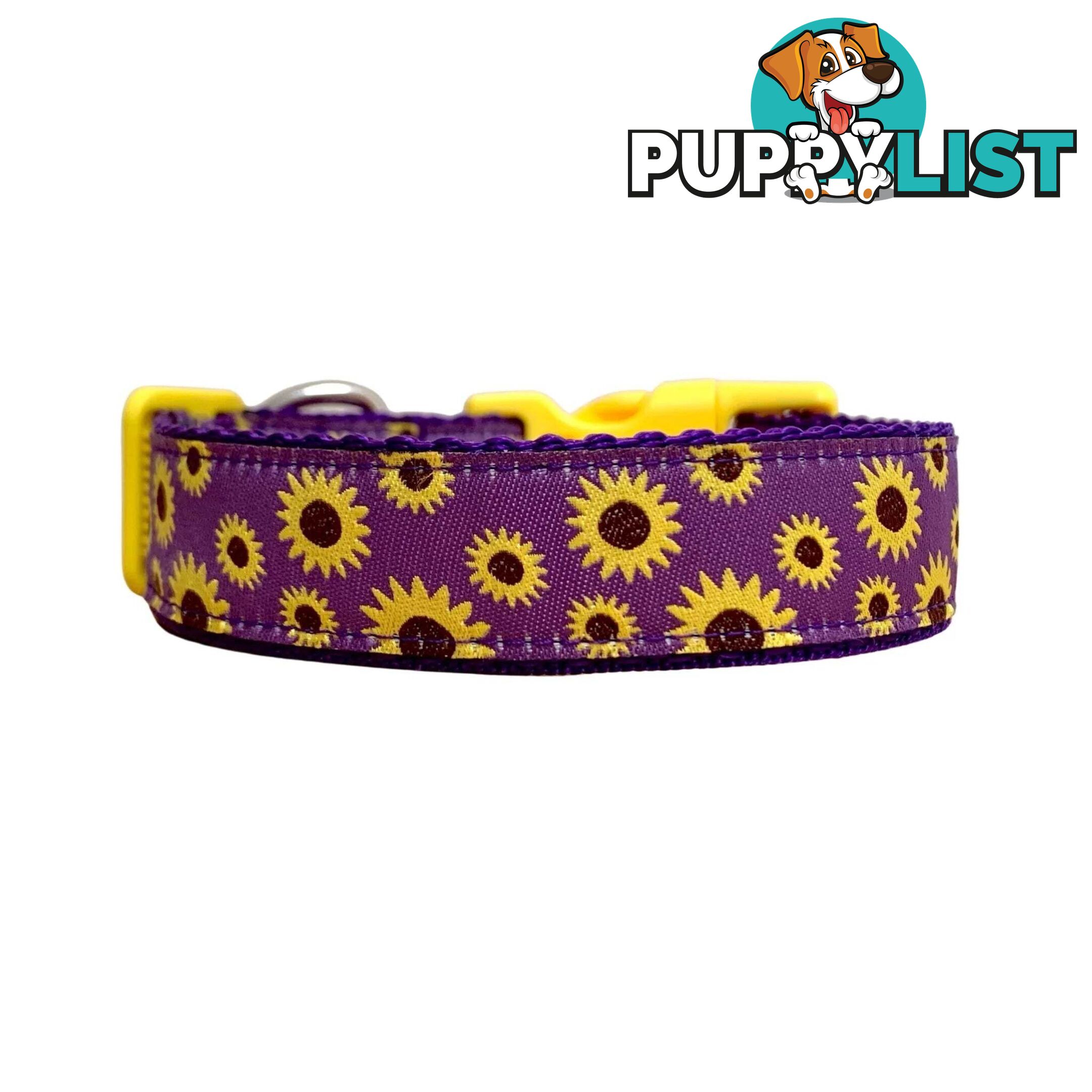 Sunflower Dog Collar - Hand Made by The Bark Side - TBSSUNLGEPUR
