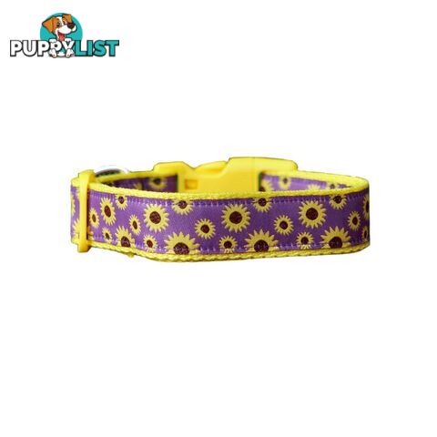 Sunflower Dog Collar - Hand Made by The Bark Side - TBSSUNLGEPUR
